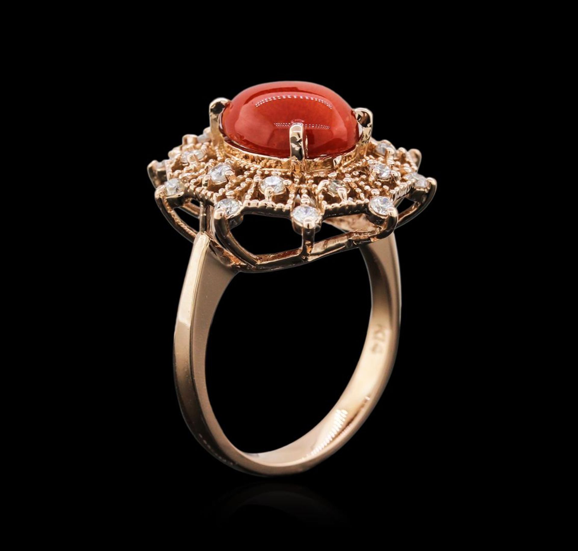 14KT Rose Gold 2.82 ctw Coral and Diamond Ring - Image 3 of 4