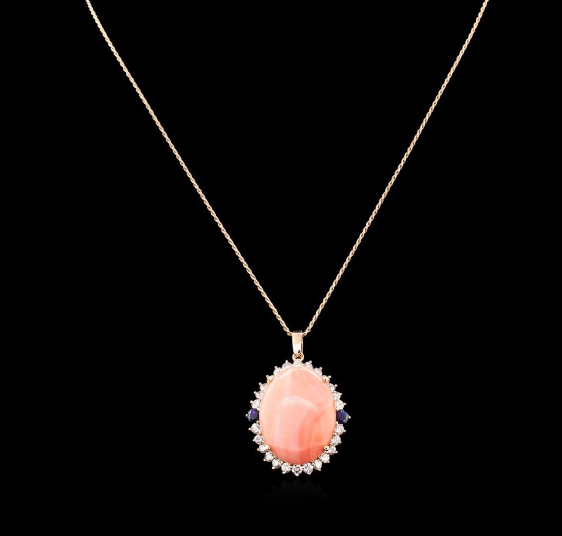 32.06 ctw Pink Coral, Sapphire, and Diamond Pendant With Chain - 14KT Rose Gold - Image 2 of 3