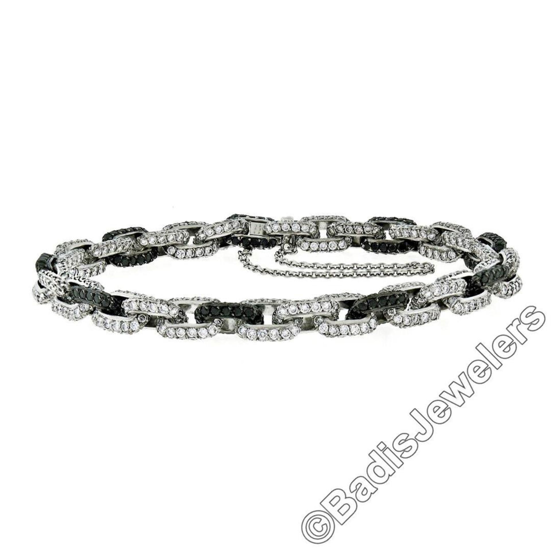 18kt White Gold 8.33ctw Round White and Black Diamond Cable Link Bracelet