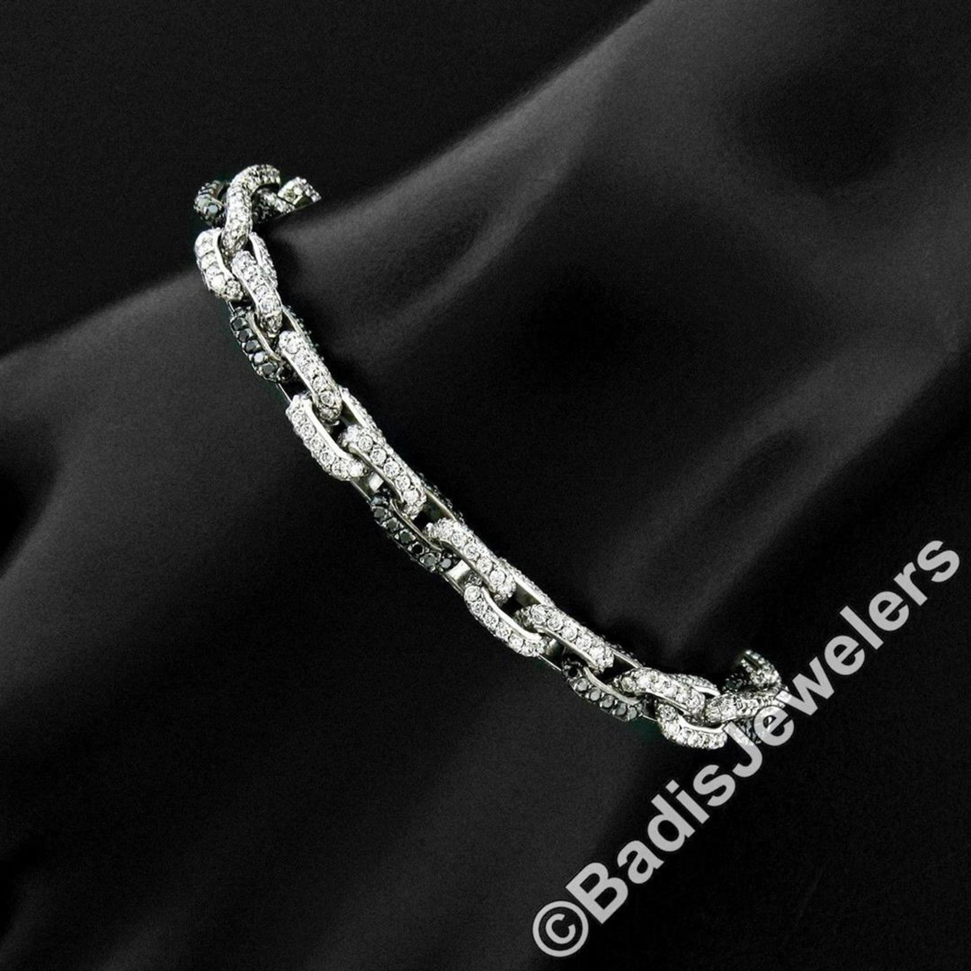 18kt White Gold 8.33ctw Round White and Black Diamond Cable Link Bracelet - Image 3 of 7