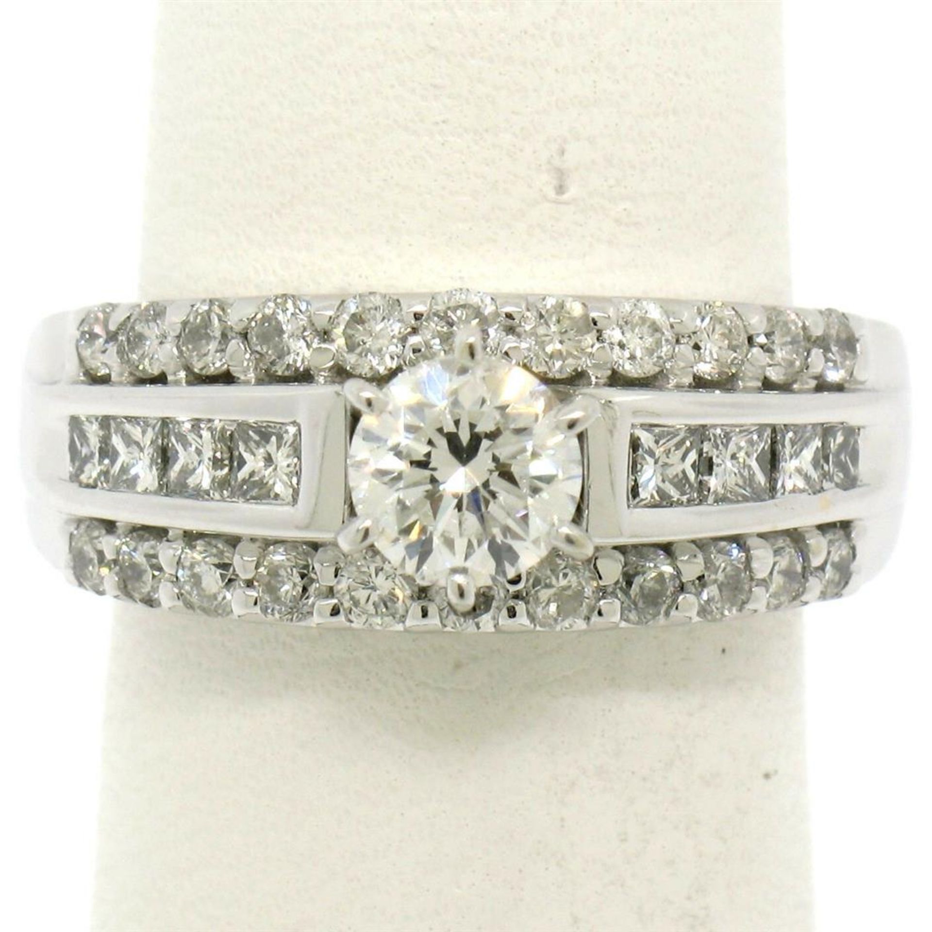 14K White Gold 1.39ctw Prong Round & Channel Princess Diamond Engagement Ring