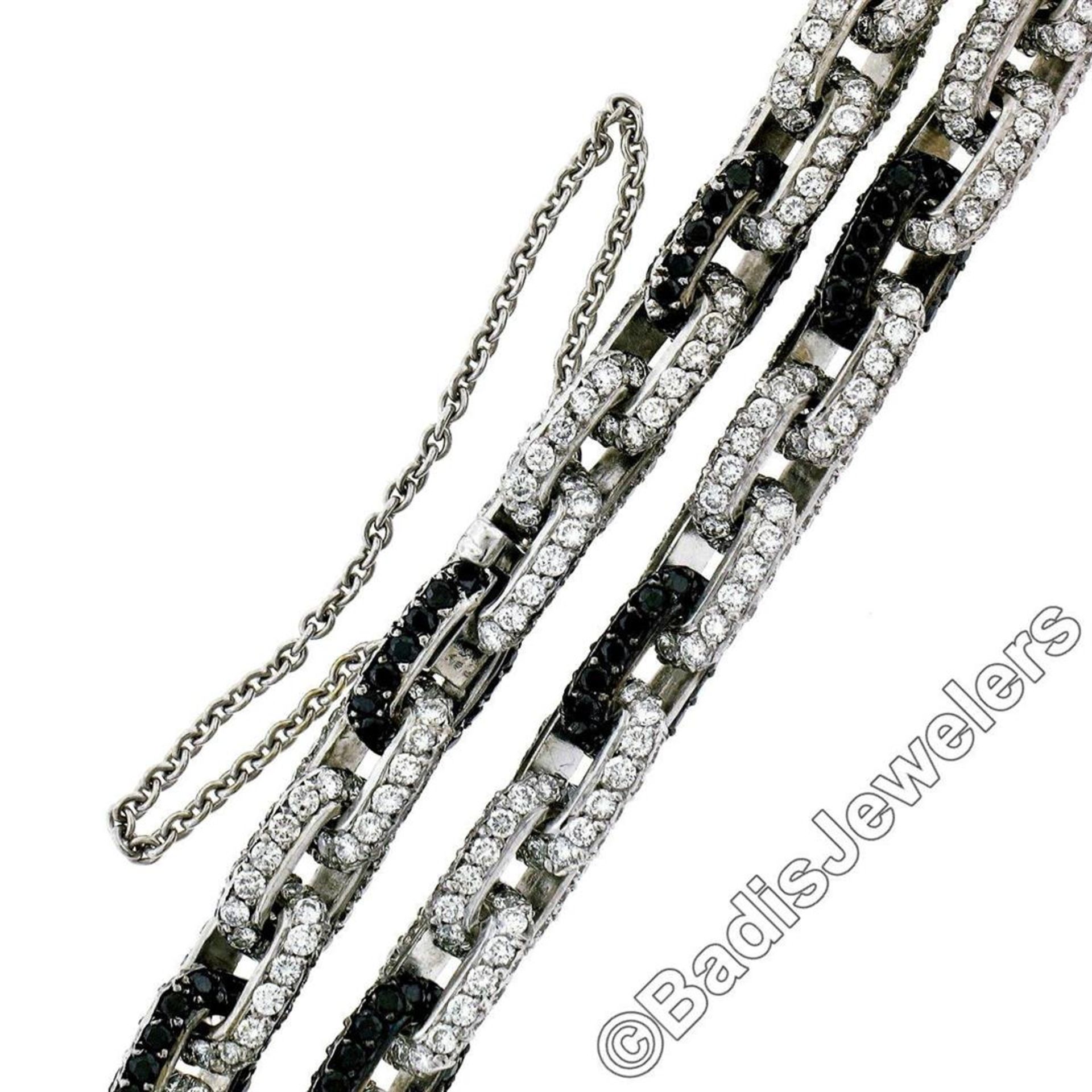 18kt White Gold 8.33ctw Round White and Black Diamond Cable Link Bracelet - Image 4 of 7