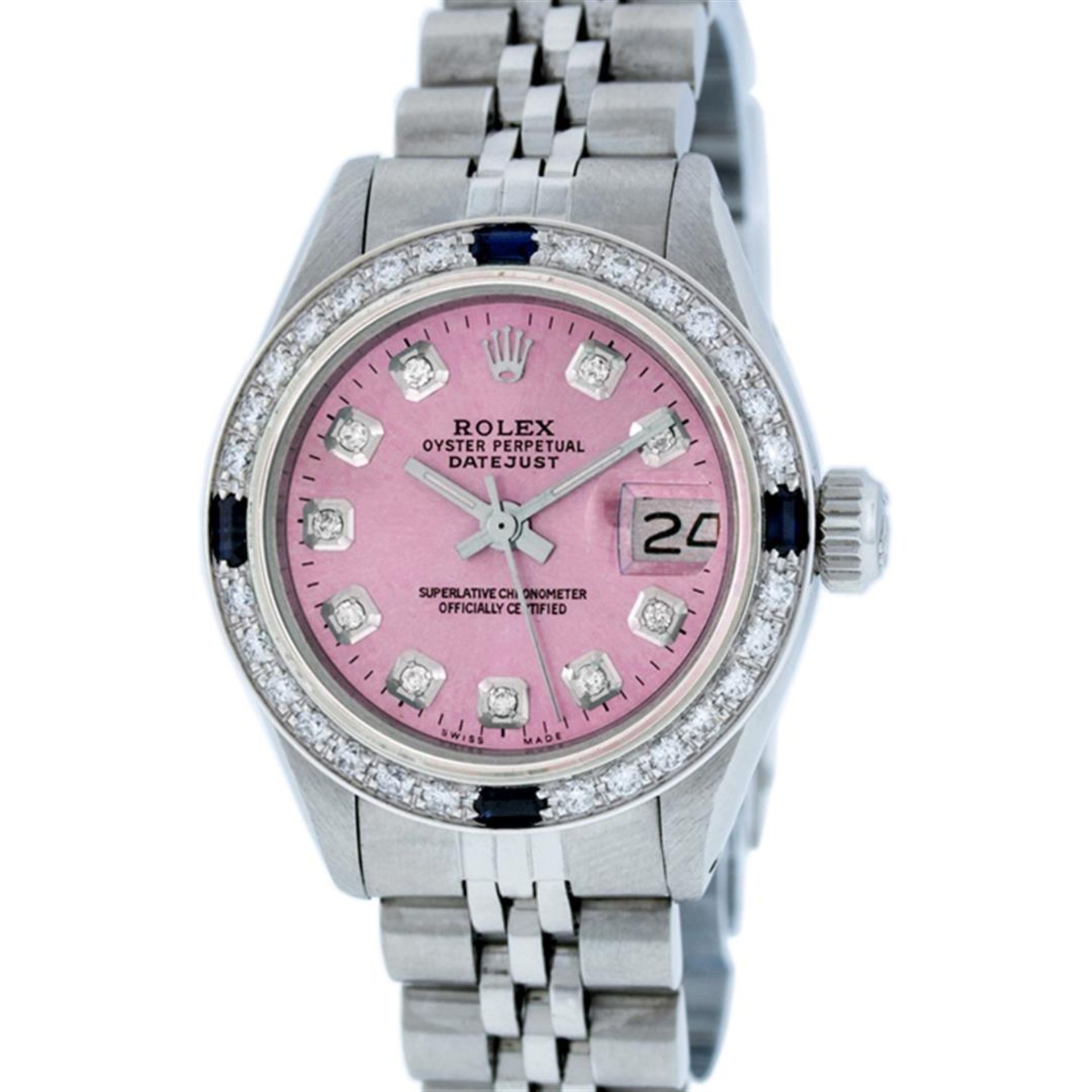 Rolex Ladies Stainless Steel Pink Diamond & Sapphire Oyster Perpetaul Datejust W - Image 2 of 9