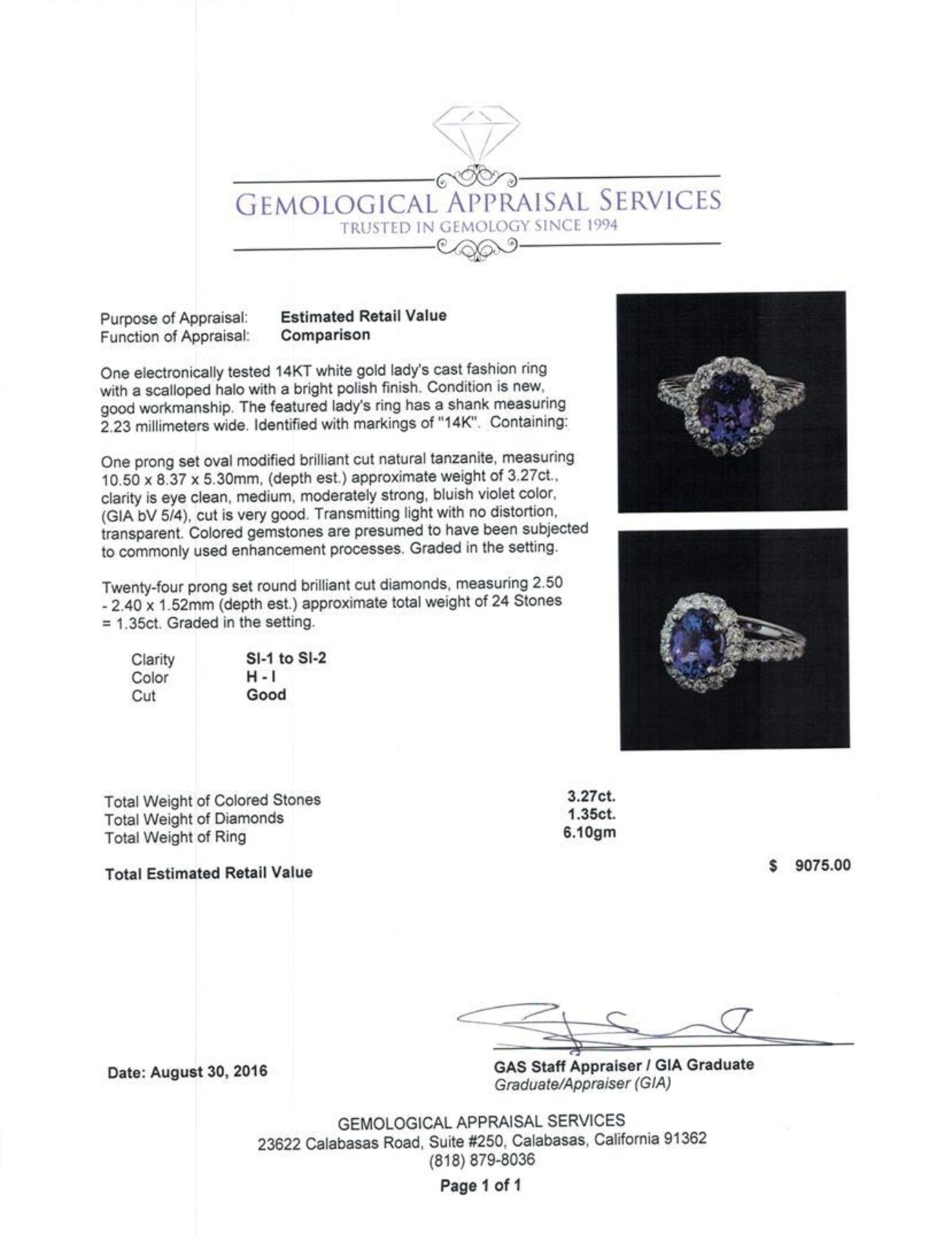 3.27 ctw Tanzanite and Diamond Ring - 14KT White Gold - Image 5 of 5