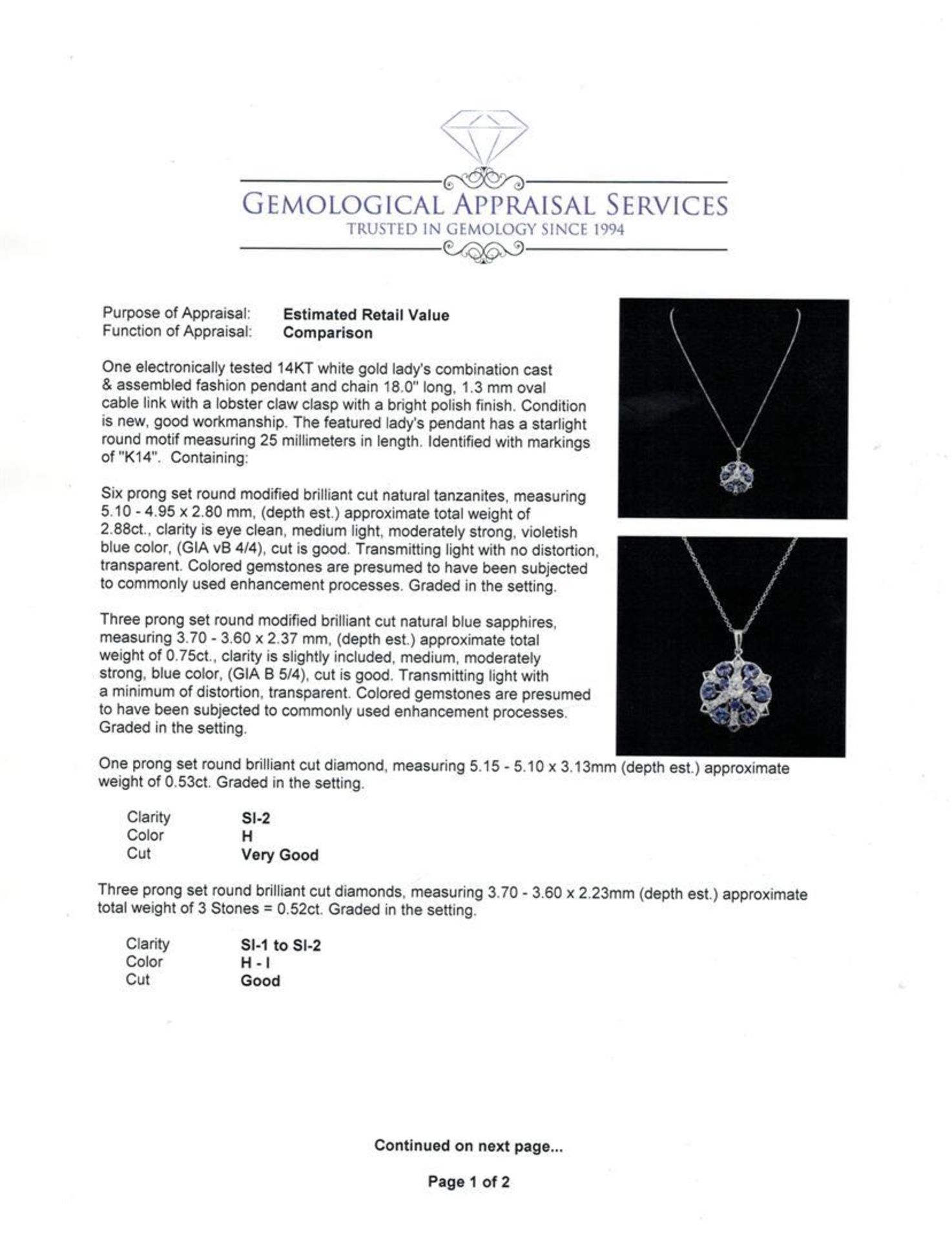 2.88 ctw Tanzanite, Sapphire and Diamond Necklace - 14KT White Gold - Image 3 of 4