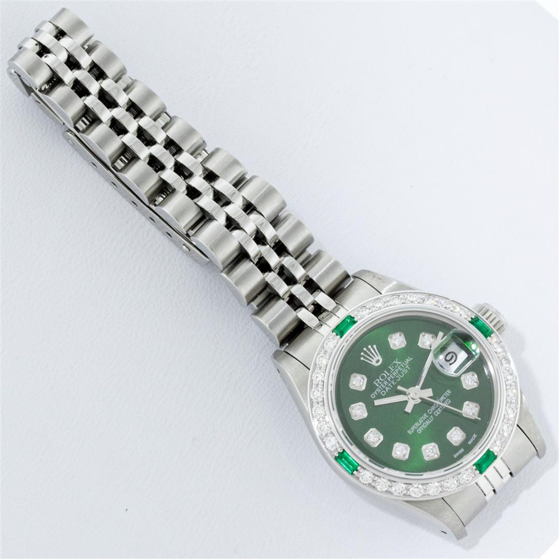 Rolex Ladies Stainless Steel Green Diamond & Emerald 26MM Datejust Wristwatch - Image 6 of 9