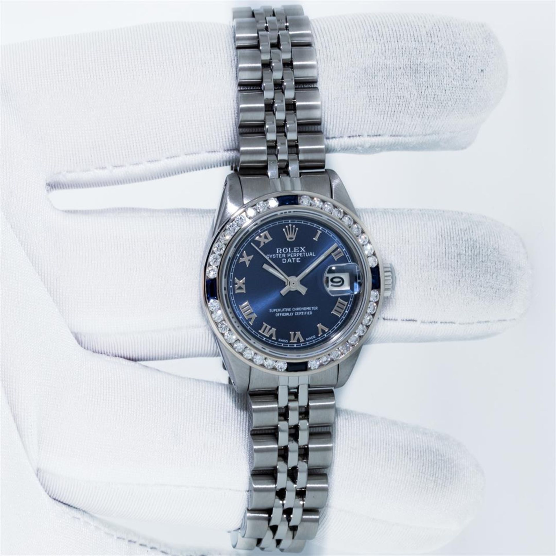 Rolex 26 Ladies Stainless Steel Factory Blue Roman With Service Card and Box - Image 3 of 9