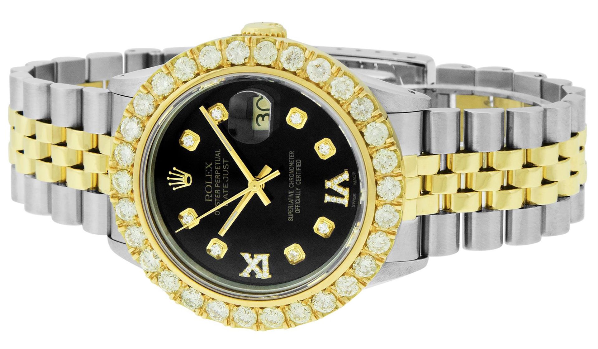 Rolex Mens 2 Tone Black VS 4ctw Beadset Diamond Datejust Wristwatch with Rolex B - Image 3 of 9