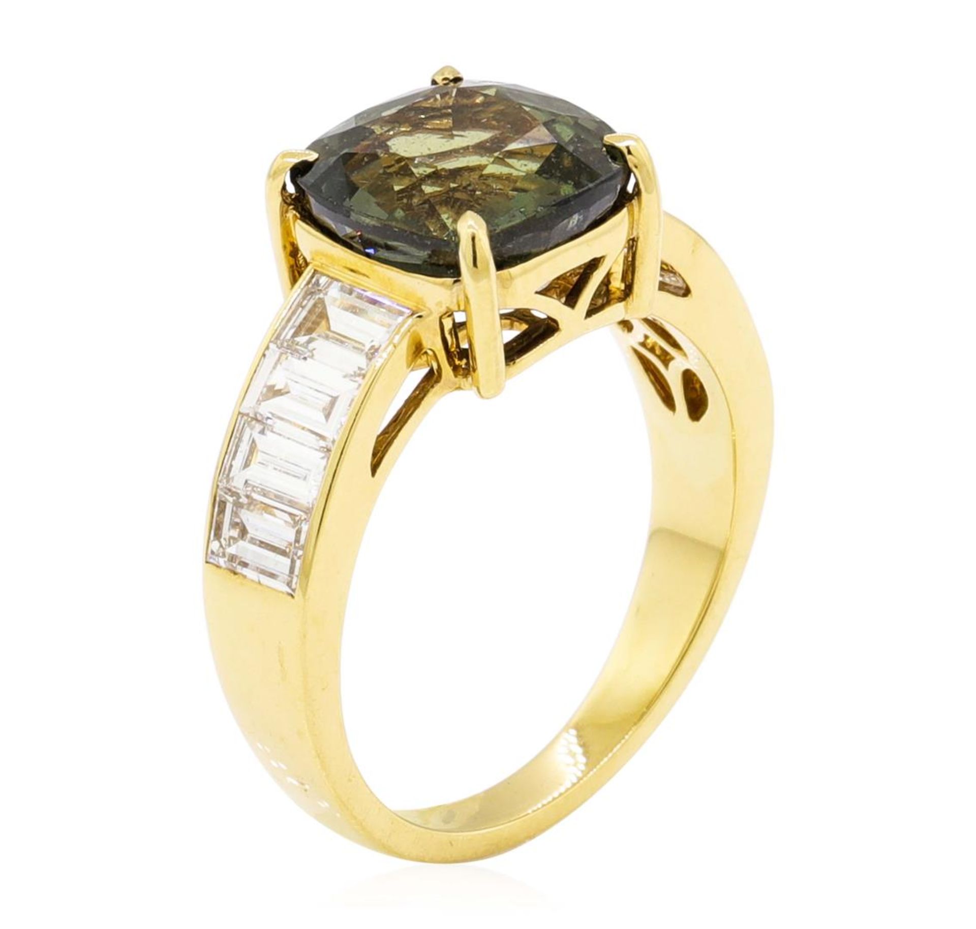 6.62 ctw Square Cushion Mixed Color Change Sapphire And Emerald Cut Diamond Ring - Image 4 of 5