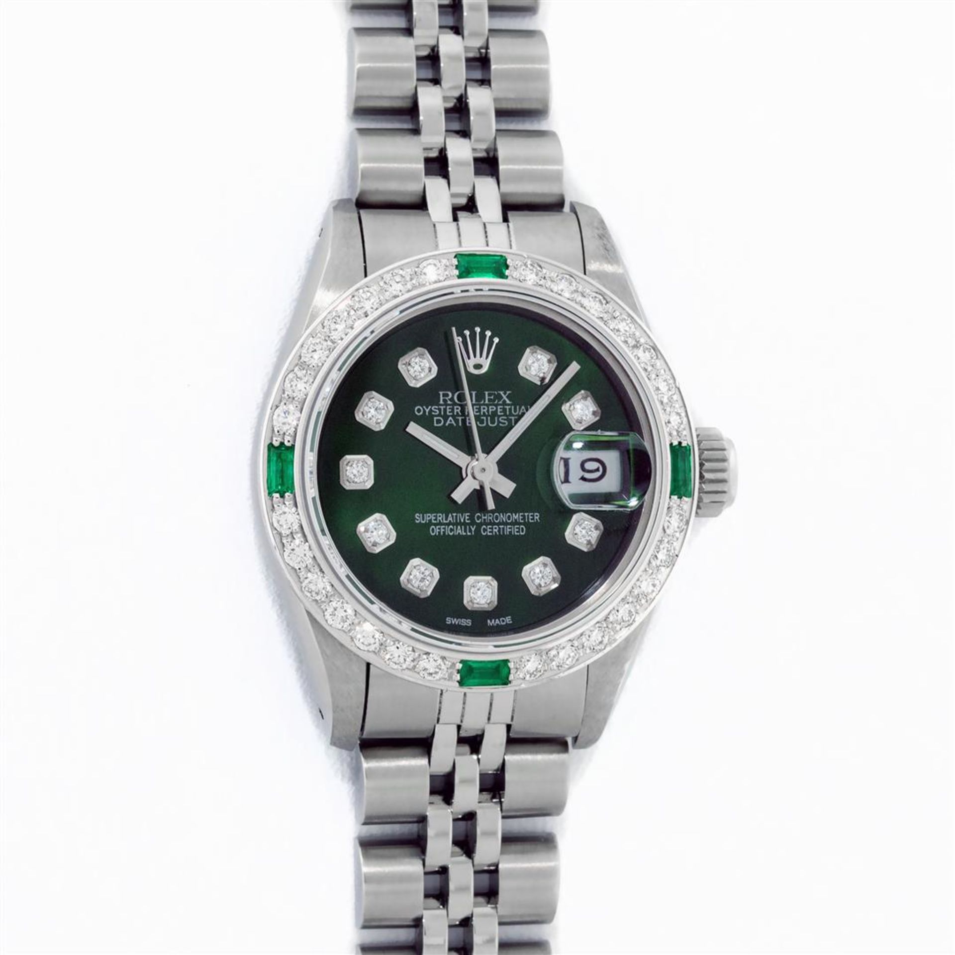 Rolex Ladies Stainless Steel Green Diamond & Emerald 26MM Datejust Wristwatch - Image 2 of 9