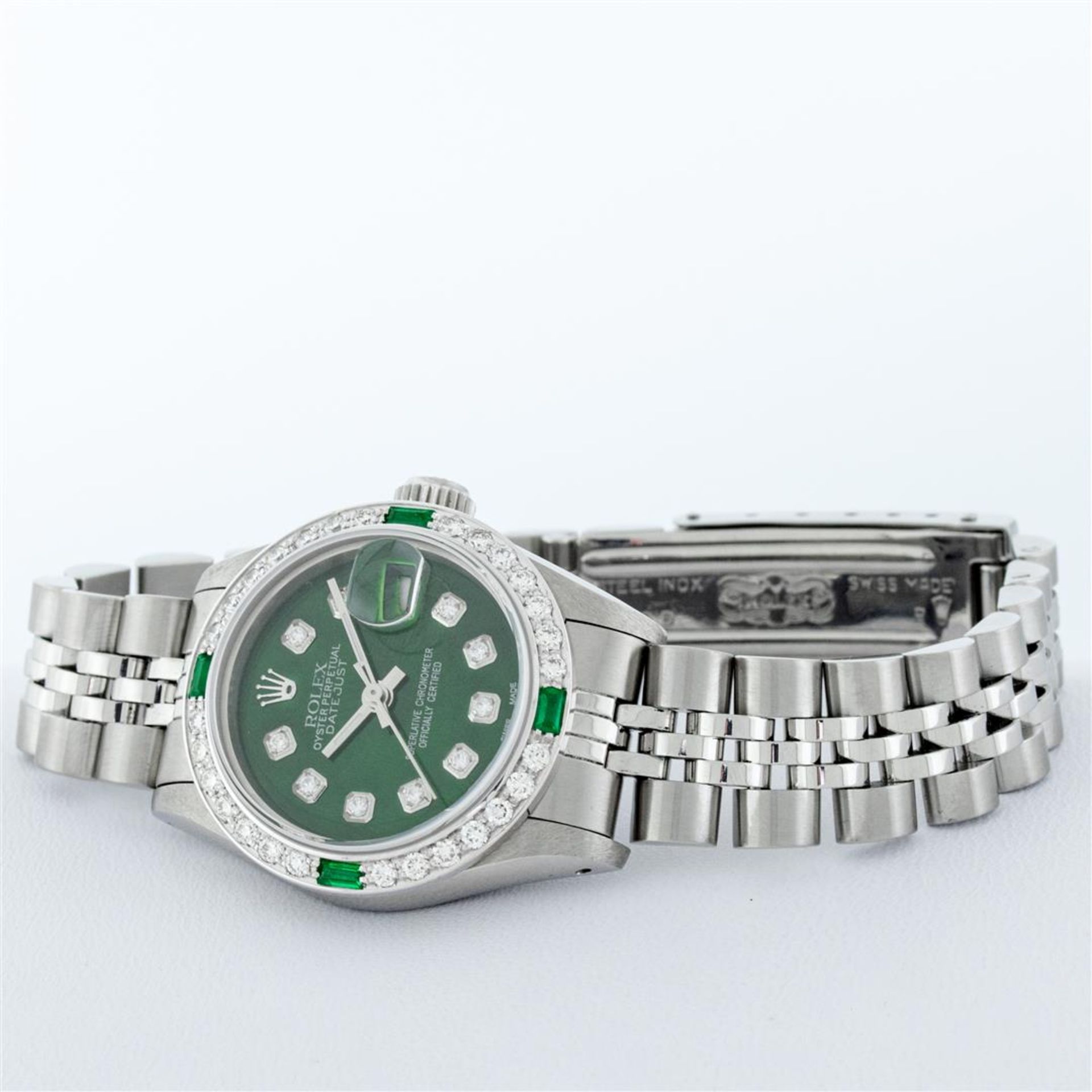 Rolex Ladies Stainless Steel Green Diamond & Emerald 26MM Datejust Wristwatch - Image 5 of 9