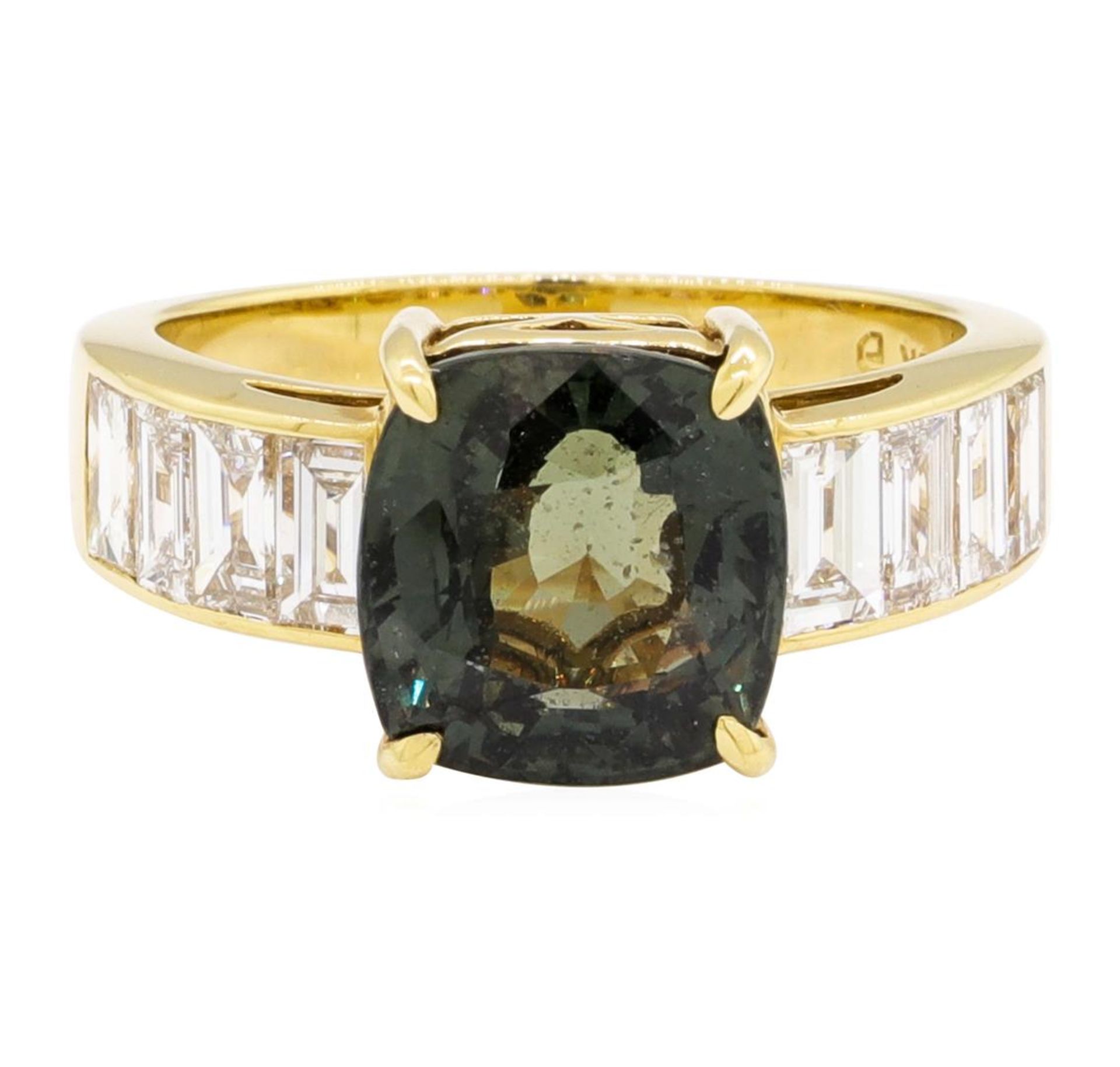 6.62 ctw Square Cushion Mixed Color Change Sapphire And Emerald Cut Diamond Ring - Image 2 of 5