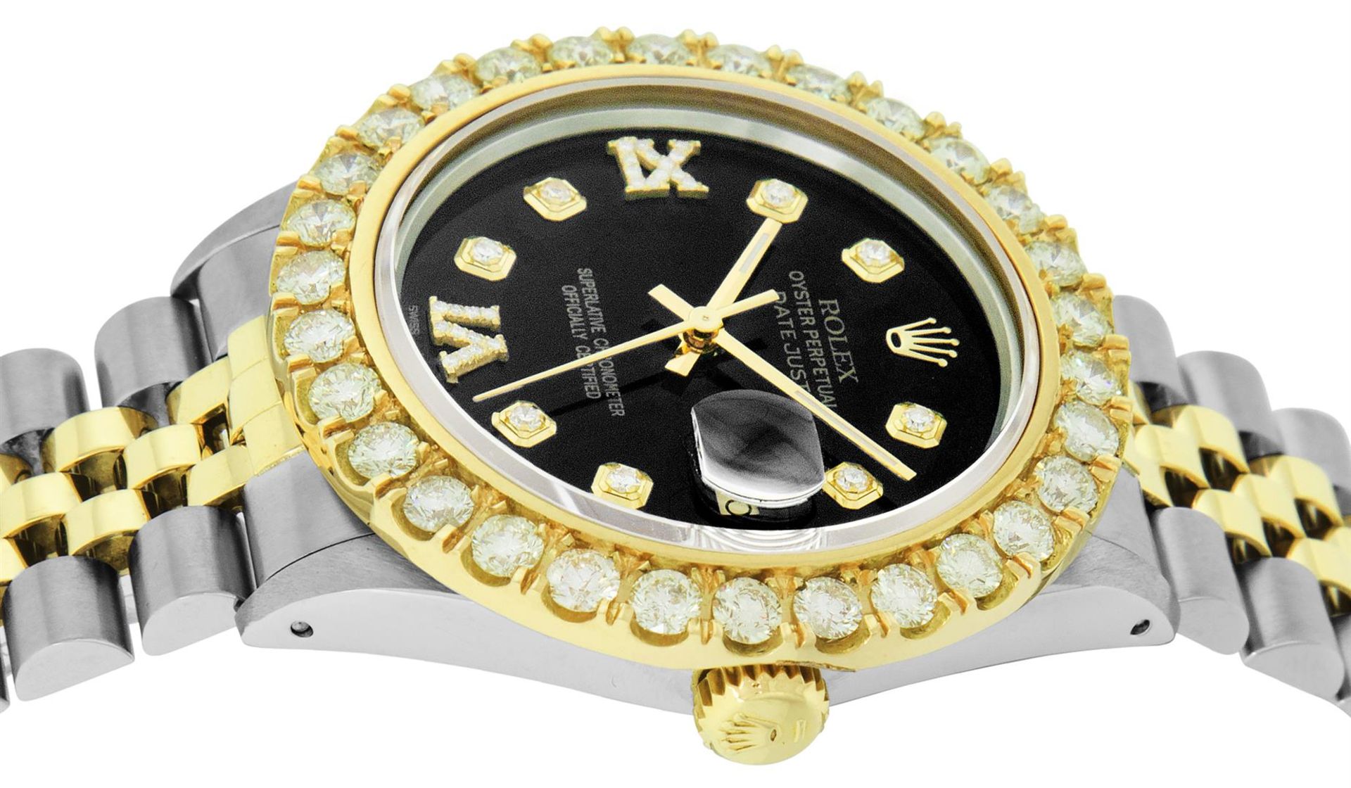 Rolex Mens 2 Tone Black VS 4ctw Beadset Diamond Datejust Wristwatch with Rolex B - Image 4 of 9