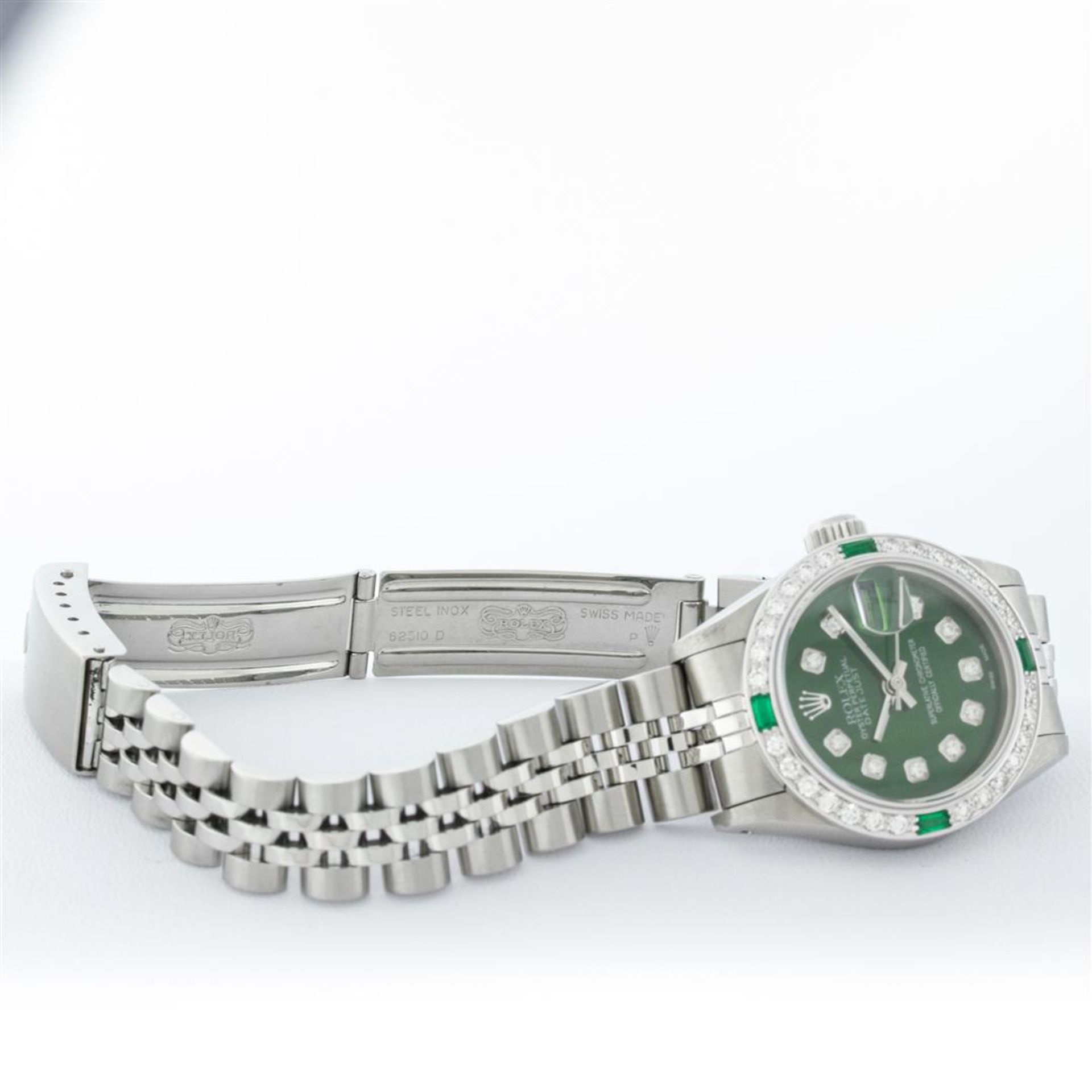 Rolex Ladies Stainless Steel Green Diamond & Emerald 26MM Datejust Wristwatch - Image 7 of 9