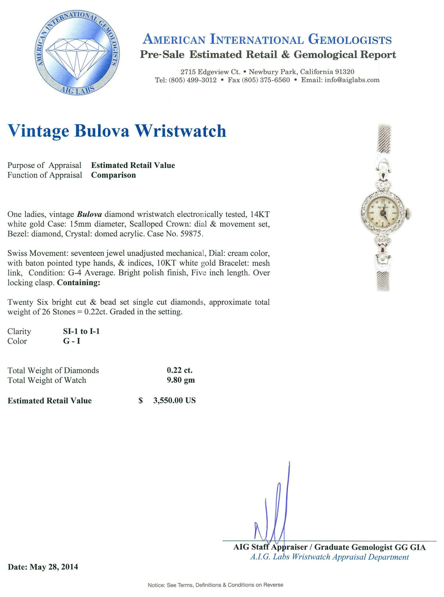 Bulova 14KT and 10KT White Gold 0.22 ctw Diamond Ladies Watch - Image 4 of 4