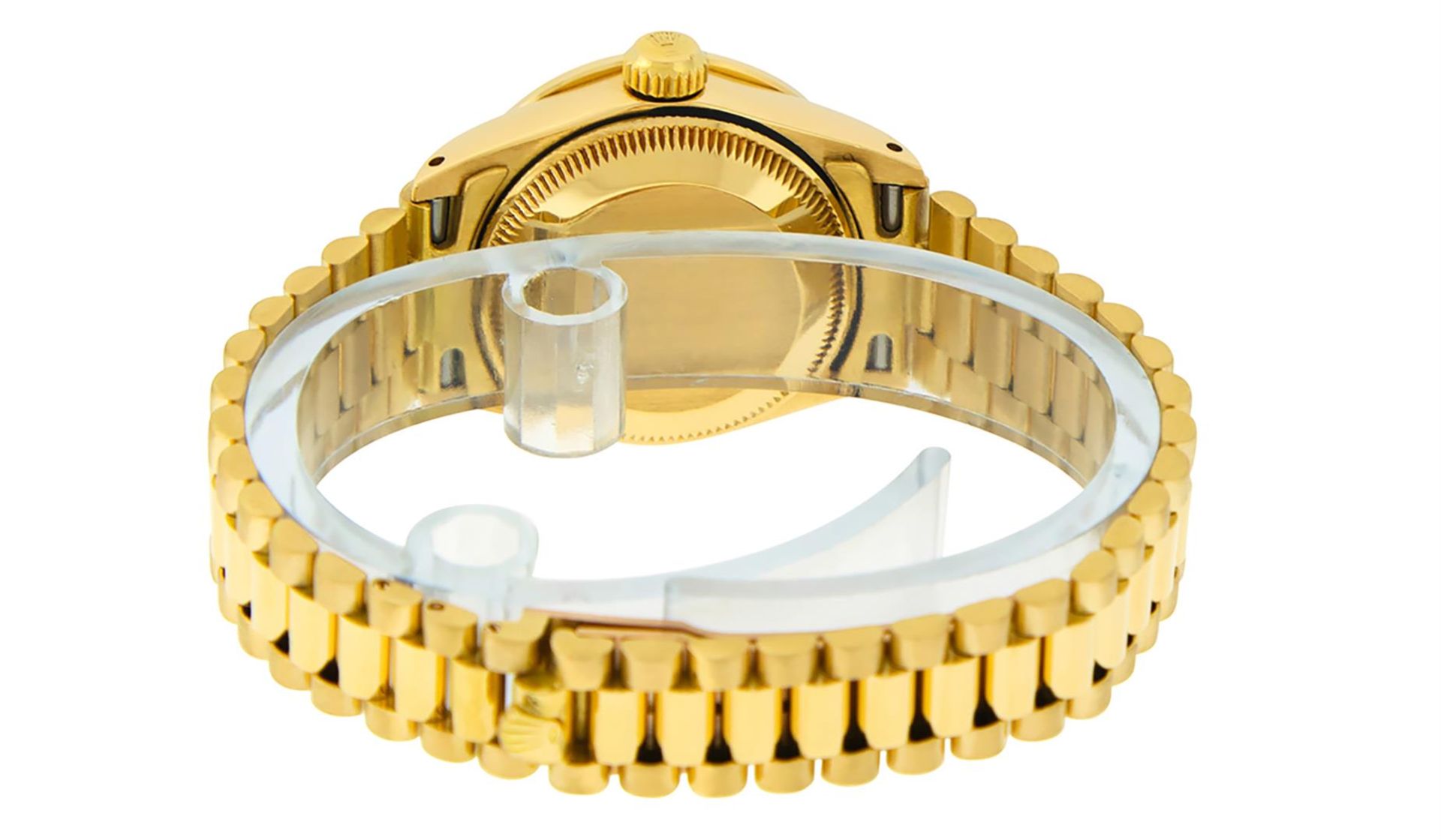 Rolex Ladies 18K Yellow Gold Blue Vignette Diamond And Sapphire President Wristw - Image 8 of 9