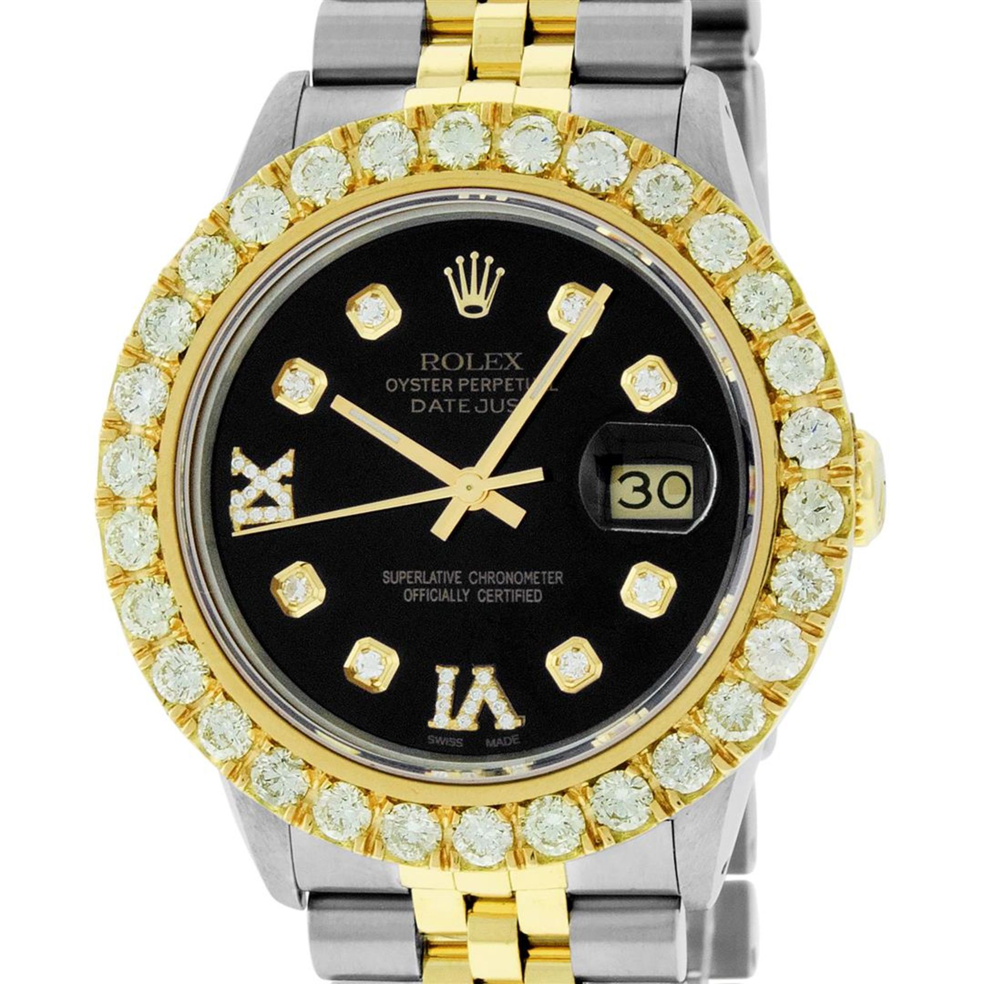 Rolex Mens 2 Tone Black VS 4ctw Beadset Diamond Datejust Wristwatch with Rolex B - Image 2 of 9