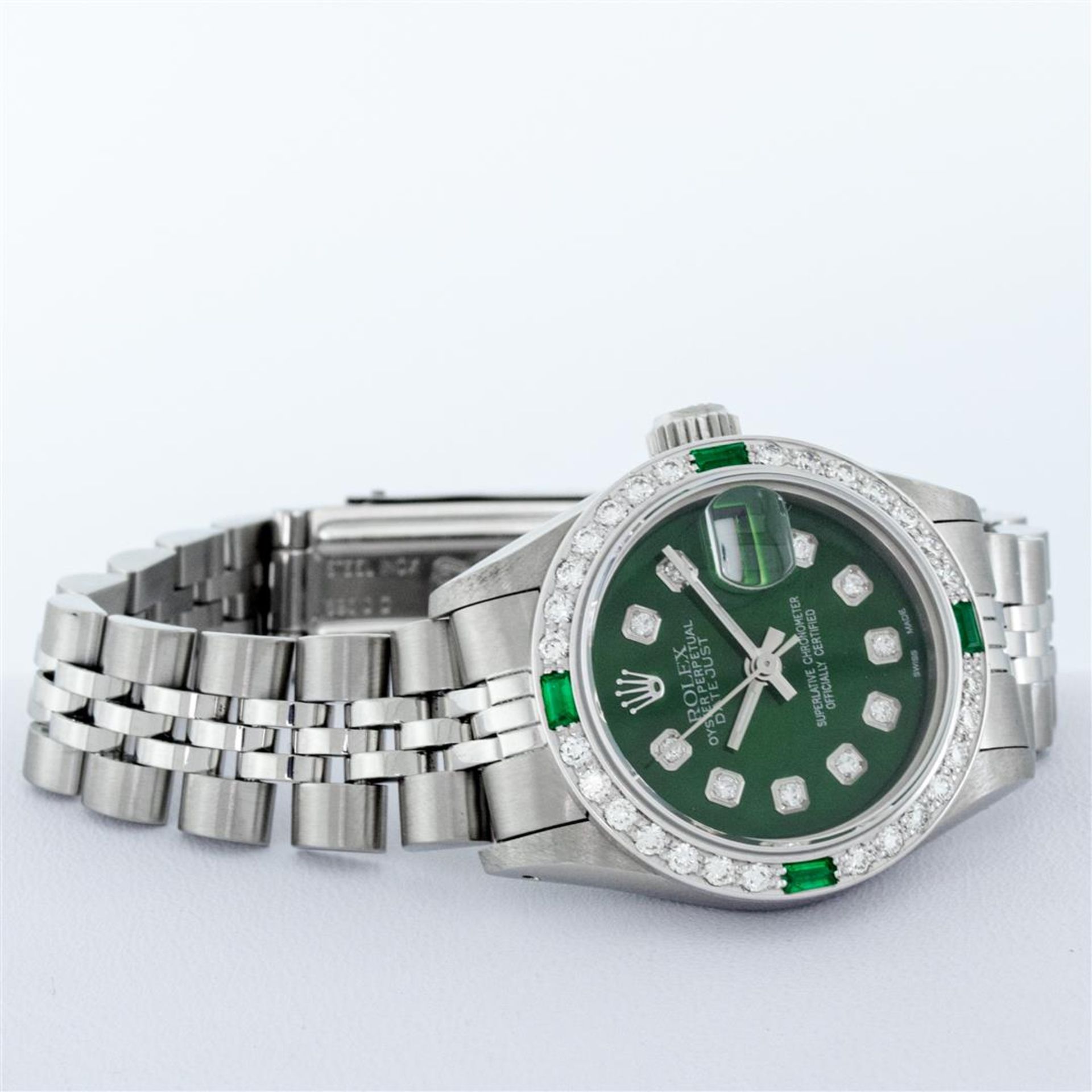 Rolex Ladies Stainless Steel Green Diamond & Emerald 26MM Datejust Wristwatch - Image 4 of 9