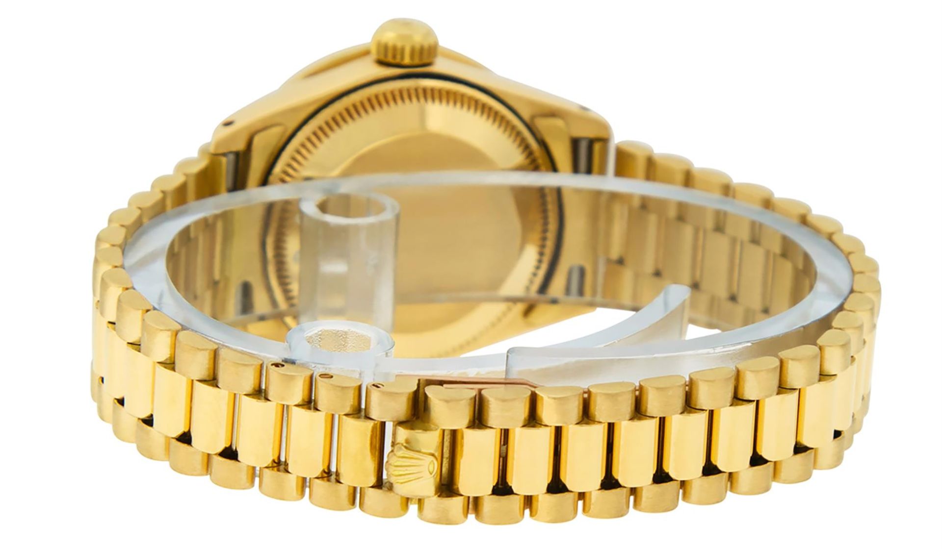 Rolex Ladies 18K Yellow Gold Blue Vignette Diamond And Sapphire President Wristw - Image 7 of 9