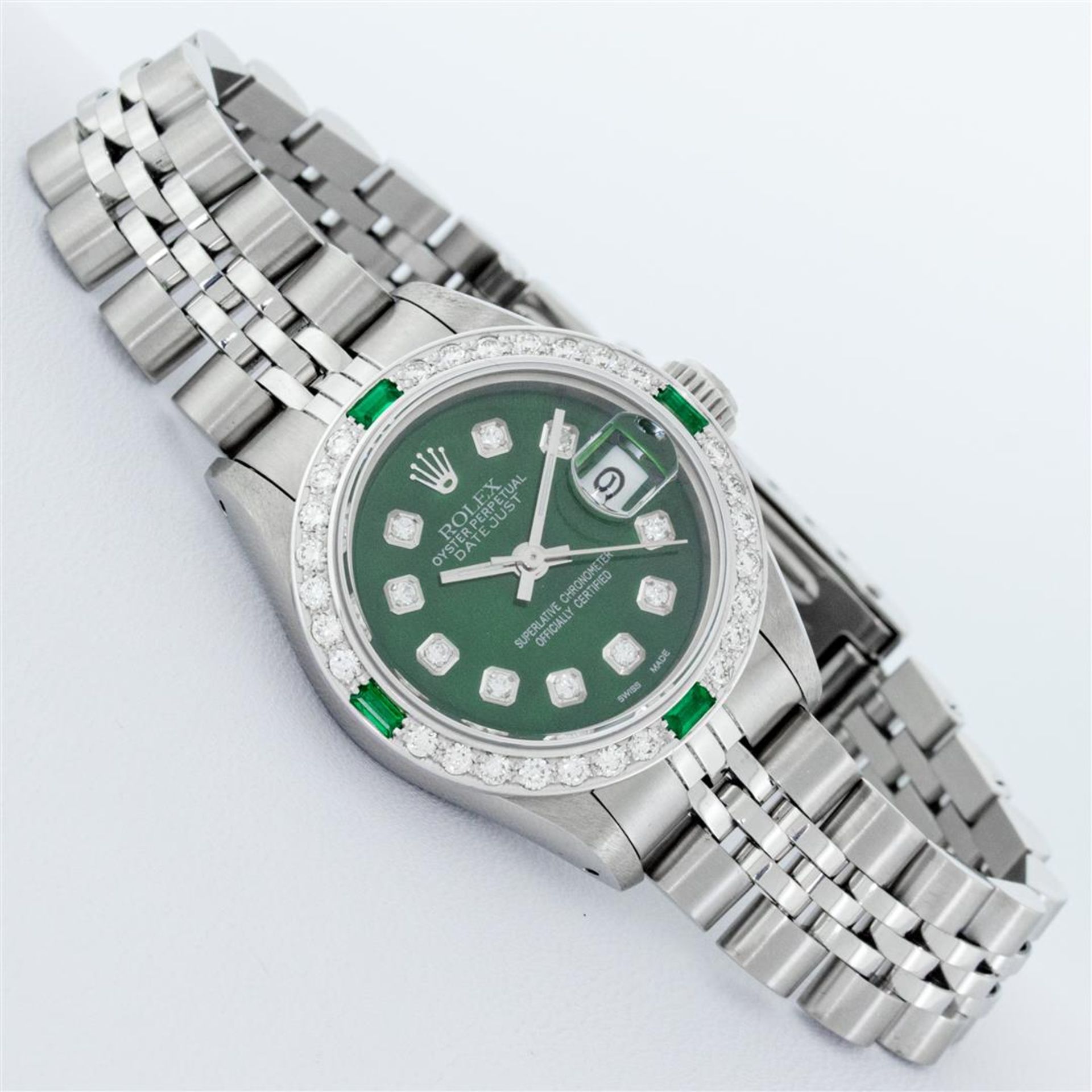 Rolex Ladies Stainless Steel Green Diamond & Emerald 26MM Datejust Wristwatch - Image 3 of 9