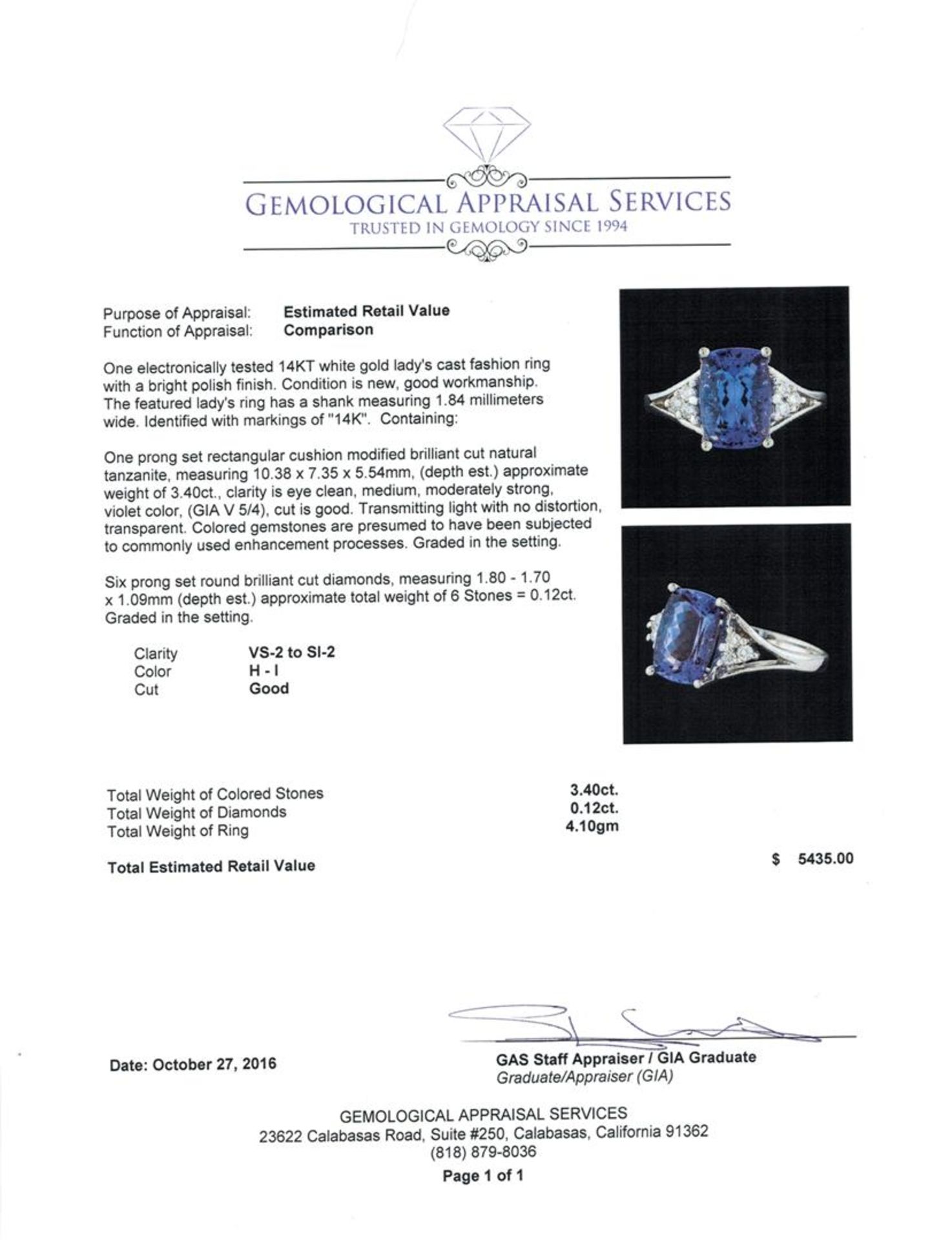 3.40 ctw Tanzanite and Diamond Ring - 14KT White Gold - Image 5 of 5