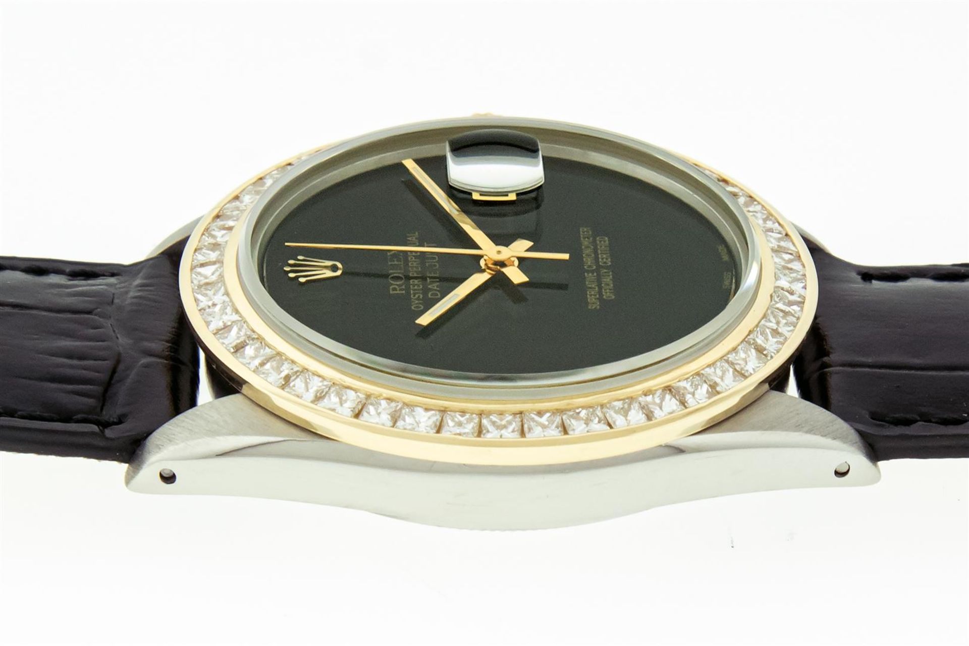 Rolex 36 Datejust Black Onyx 2.75ctw Princess Diamond Leather Band Oyster Perpet - Image 6 of 8