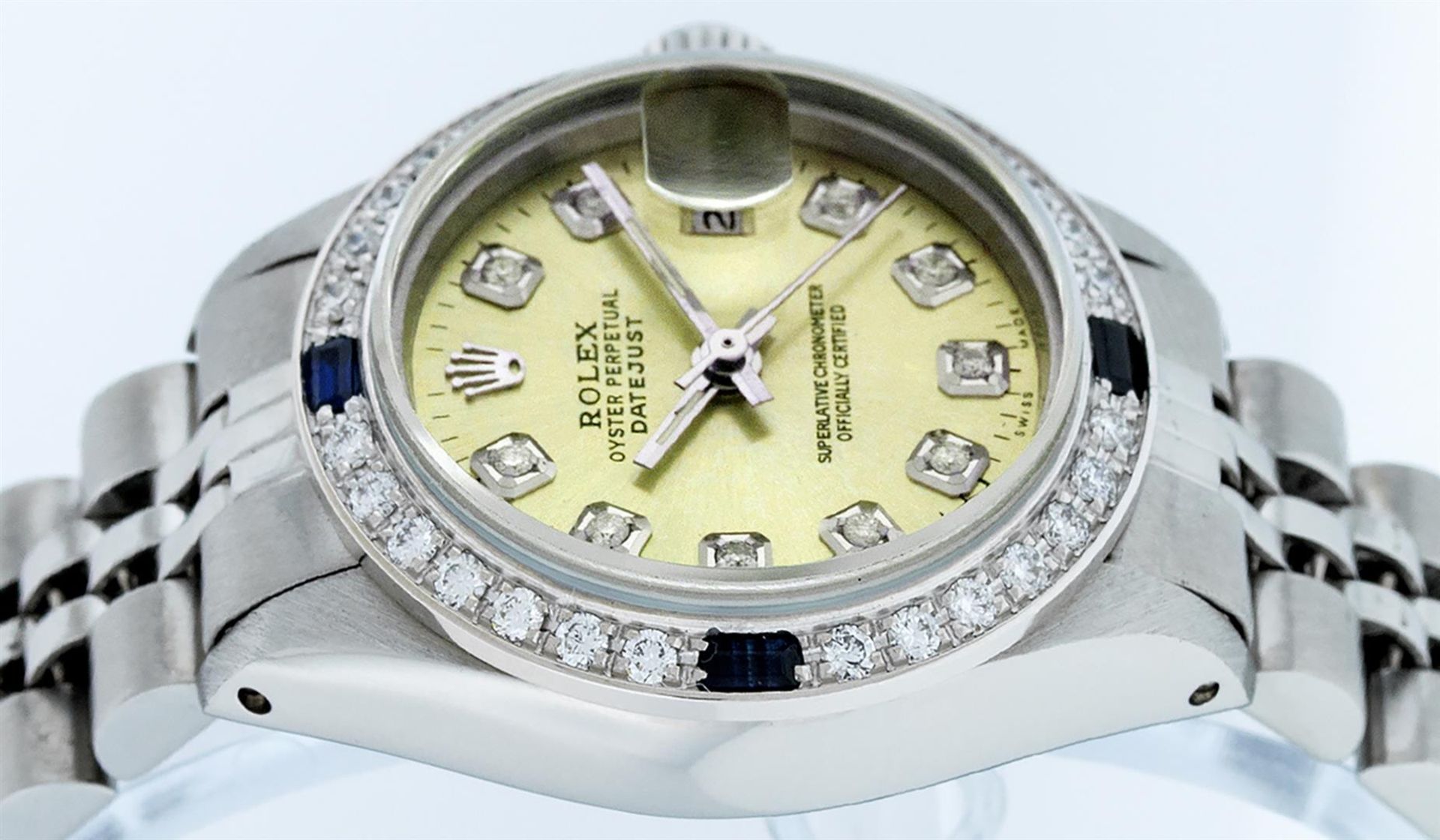 Rolex Ladies Stainless Steel Yellow Diamond & Sapphire Datejust Wristwatch - Image 4 of 9