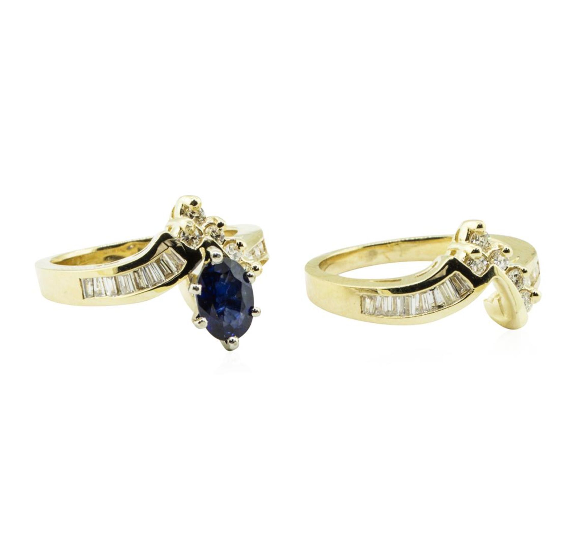 1.53 ctw Oval Brilliant Blue Sapphire And Diamond Ring & Wedding Band - 14KT Yel - Image 3 of 5