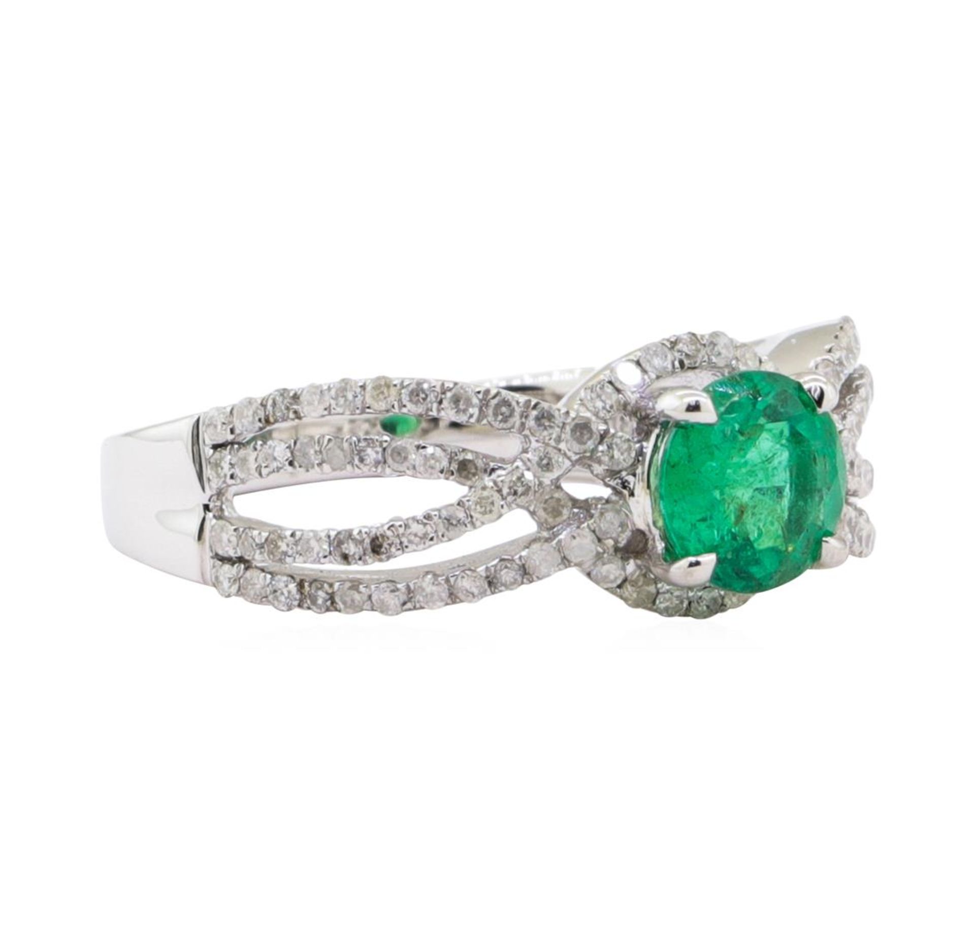 0.78ct Emerald and Diamond Ring - 14KT White Gold