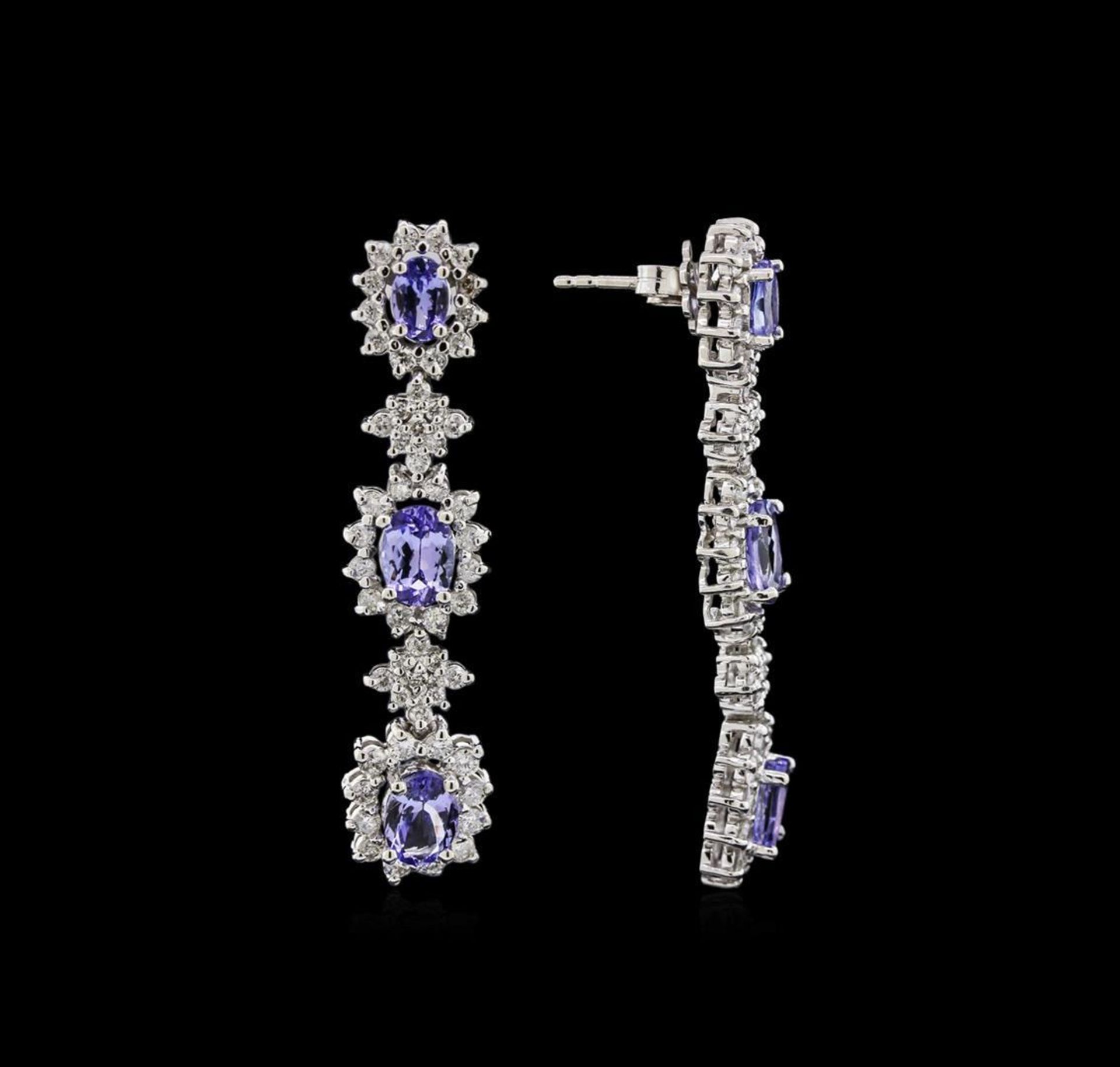 4.48 ctw Tanzanite and Diamond Earrings - 14KT White Gold - Image 2 of 3