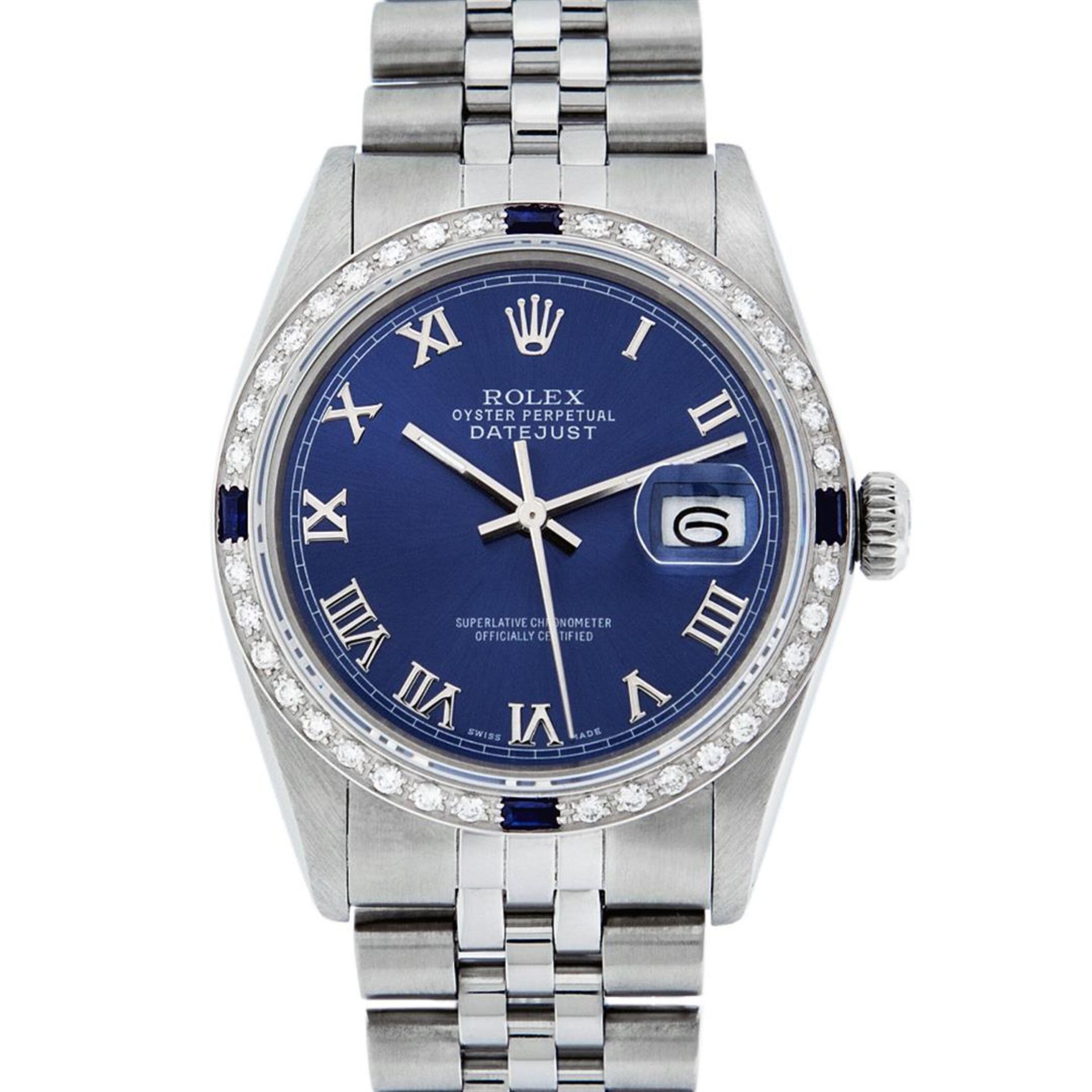 Rolex Mens Stainless Steel Blue Roman Diamond & Sapphire 36MM Oyster Perpetual D - Image 3 of 9