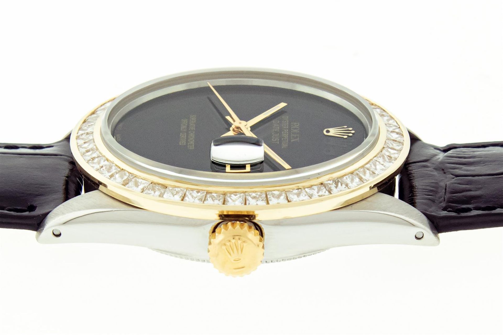 Rolex 36 Datejust Black Onyx 2.75ctw Princess Diamond Leather Band Oyster Perpet - Image 5 of 8