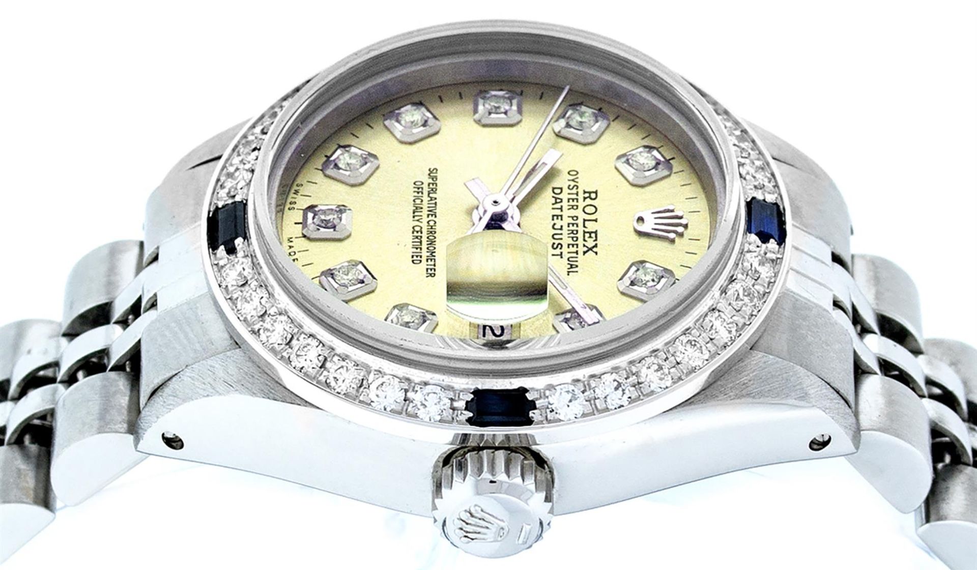 Rolex Ladies Stainless Steel Yellow Diamond & Sapphire Datejust Wristwatch - Image 3 of 9