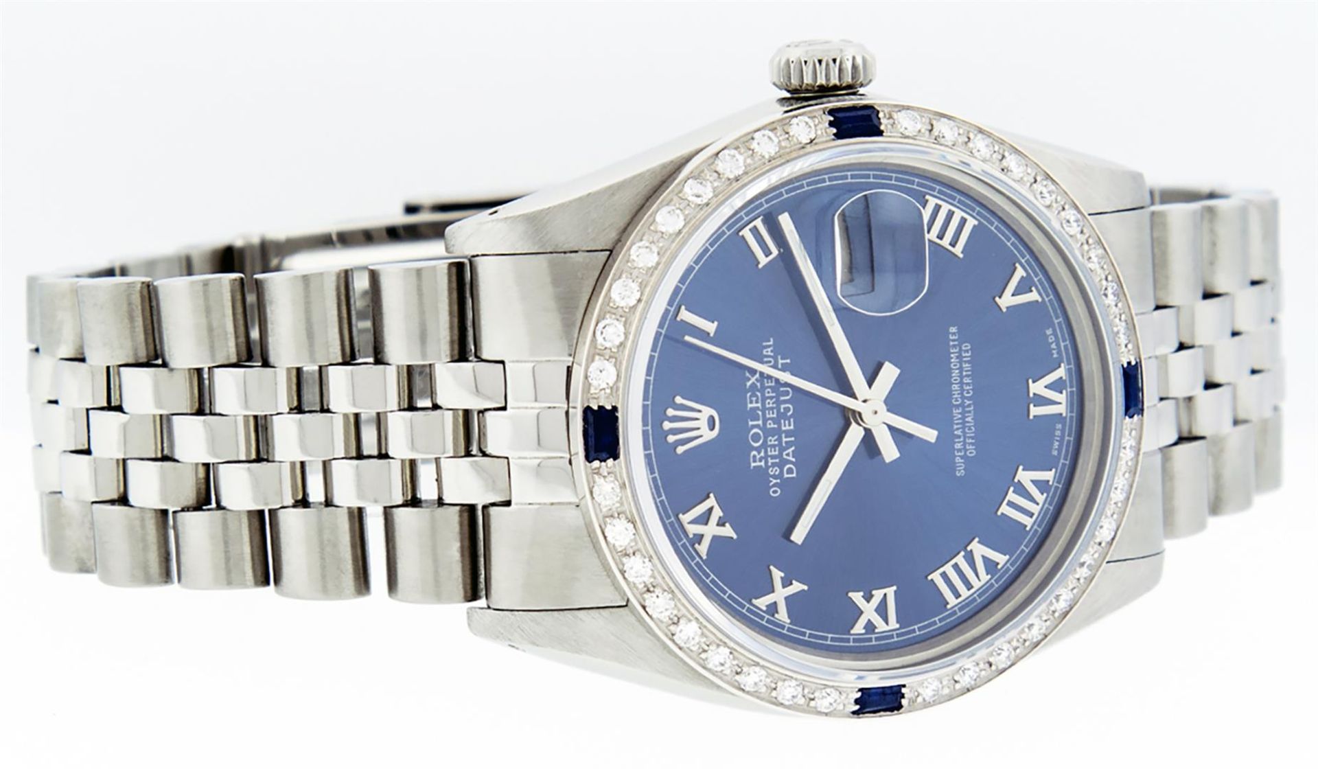 Rolex Mens Stainless Steel Blue Roman Diamond & Sapphire 36MM Oyster Perpetual D - Image 6 of 9
