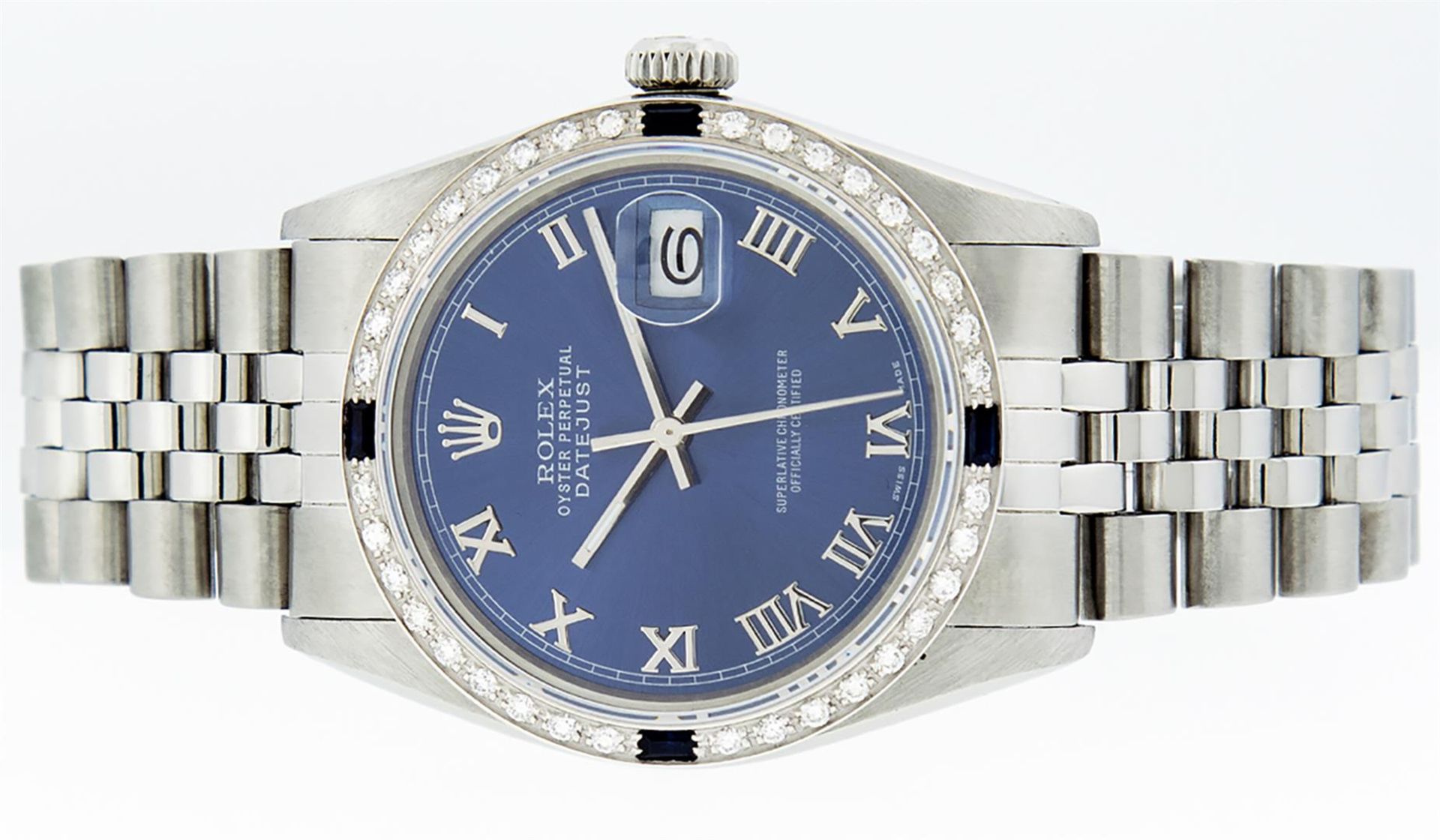 Rolex Mens Stainless Steel Blue Roman Diamond & Sapphire 36MM Oyster Perpetual D - Image 4 of 9