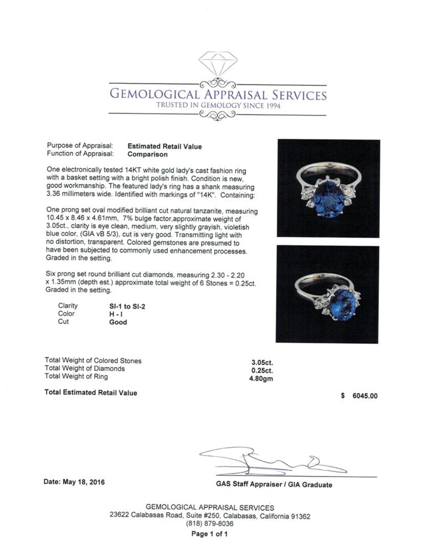 3.05ct Tanzanite and Diamond Ring - 14KT White Gold - Image 5 of 5