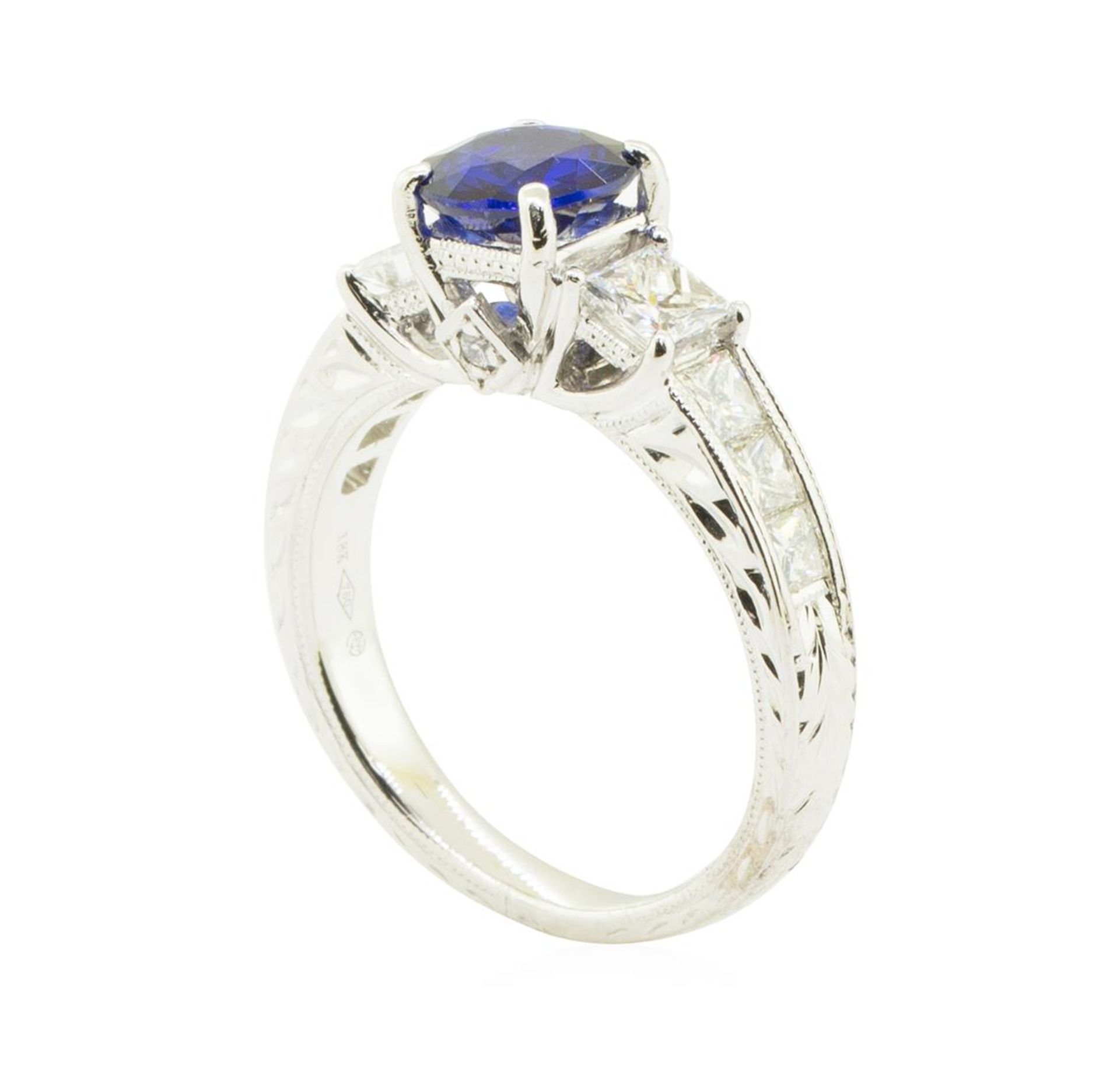 2.38 ctw Round Brilliant Blue Sapphire And Diamond Ring - 18KT White Gold - Image 4 of 5
