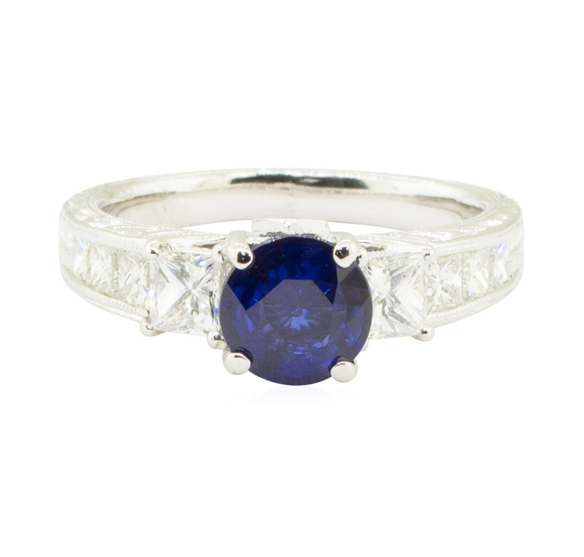 2.38 ctw Round Brilliant Blue Sapphire And Diamond Ring - 18KT White Gold - Image 2 of 5