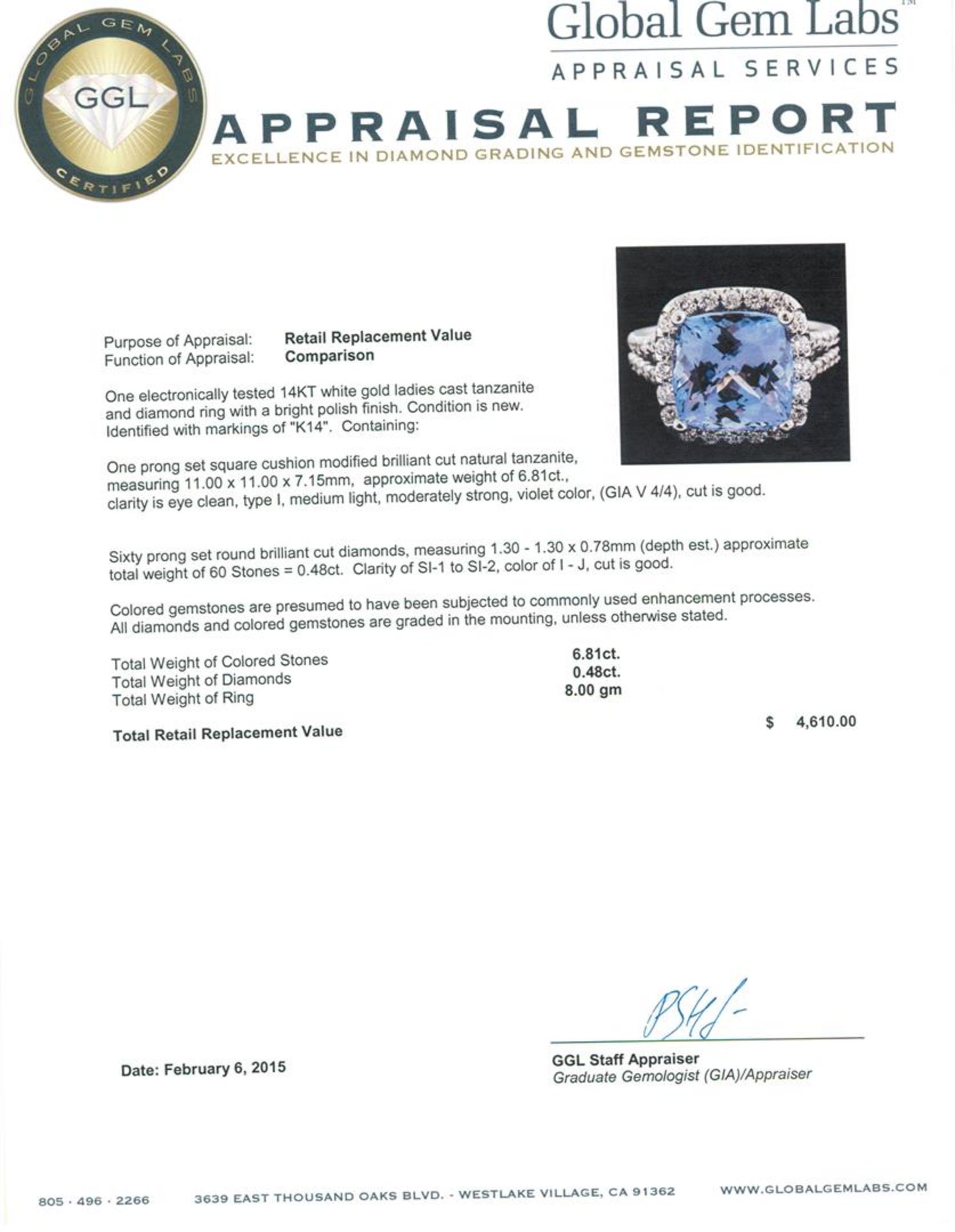 14KT White Gold 6.81 ctw Tanzanite and Diamond Ring - Image 5 of 5