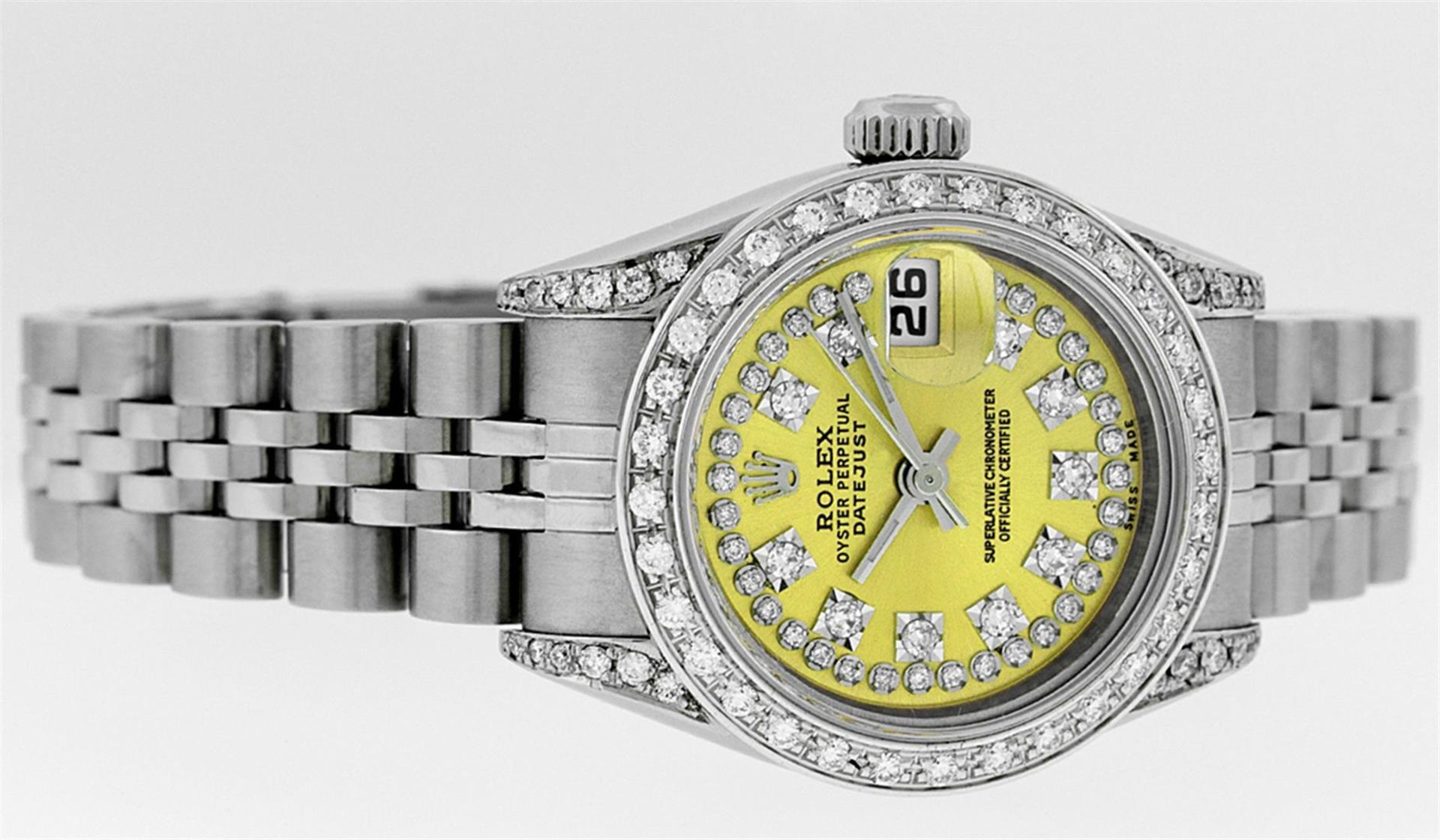 Rolex Ladies Stainless Steel Quickset Yellow Diamond Lugs Jubilee Datejust Wrist - Image 3 of 9
