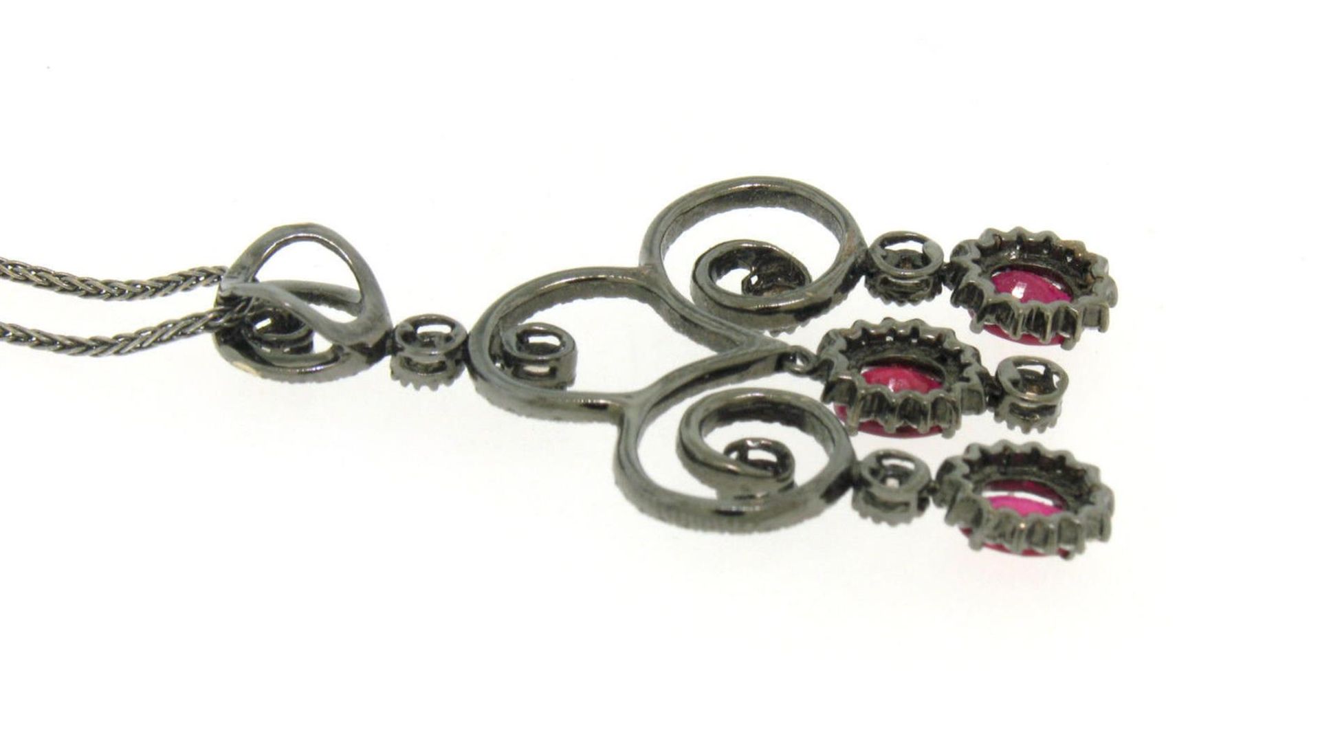 18k Black Gold 4.39 ctw Rose Diamond & Blood Ruby Necklace - Image 4 of 6