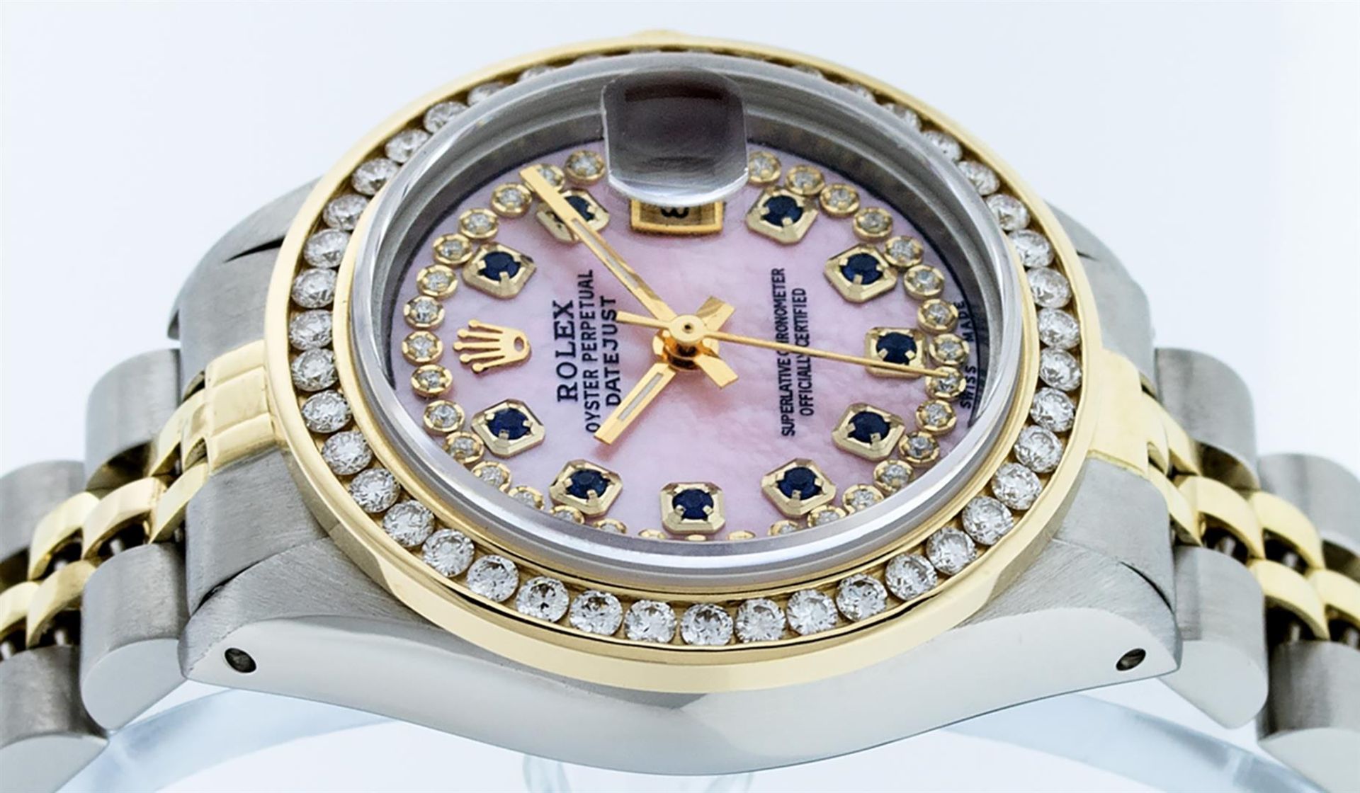 Rolex Ladies 2 Tone Pink MOP Sapphire String Diamond Datejust Wristwatch - Image 5 of 9