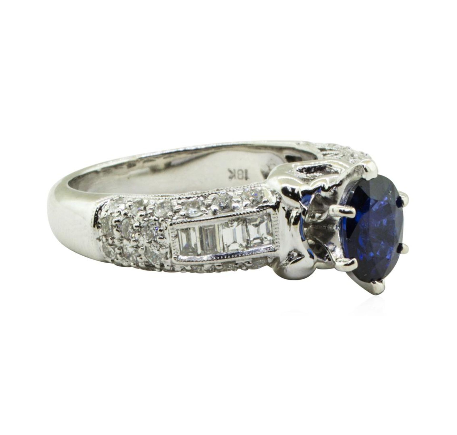 2.45 ctw Oval Mixed Blue Sapphire And Diamond Straight Line Ring - 18KT White Go