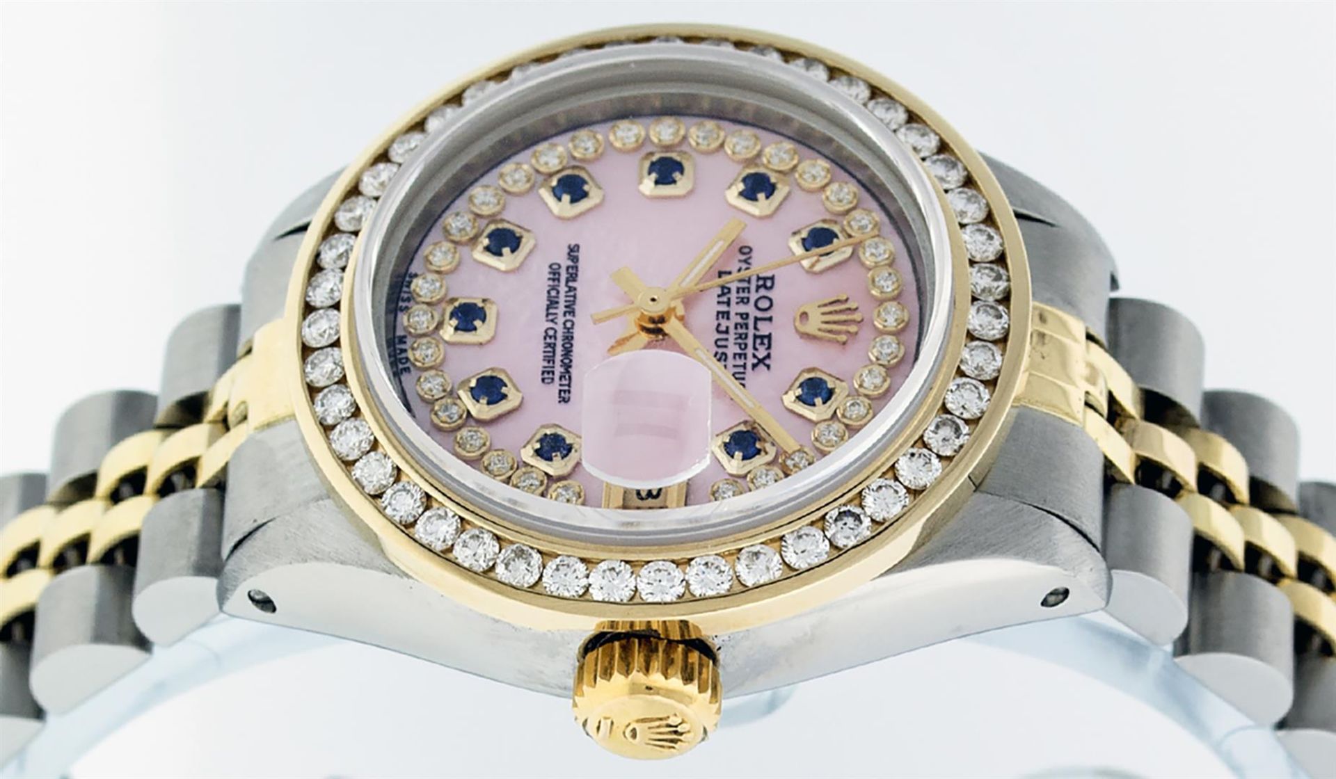 Rolex Ladies 2 Tone Pink MOP Sapphire String Diamond Datejust Wristwatch - Image 4 of 9