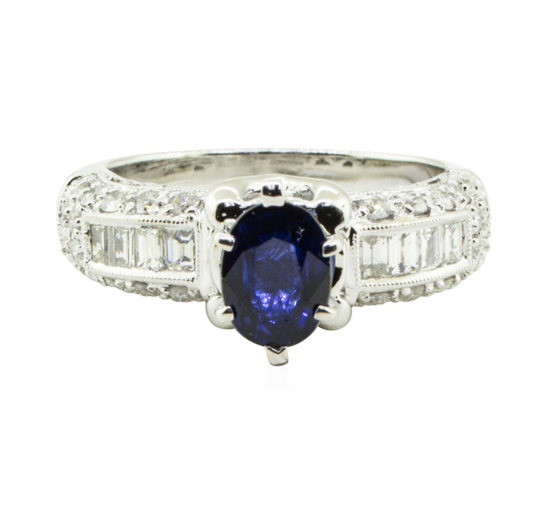 2.45 ctw Oval Mixed Blue Sapphire And Diamond Straight Line Ring - 18KT White Go - Image 2 of 5