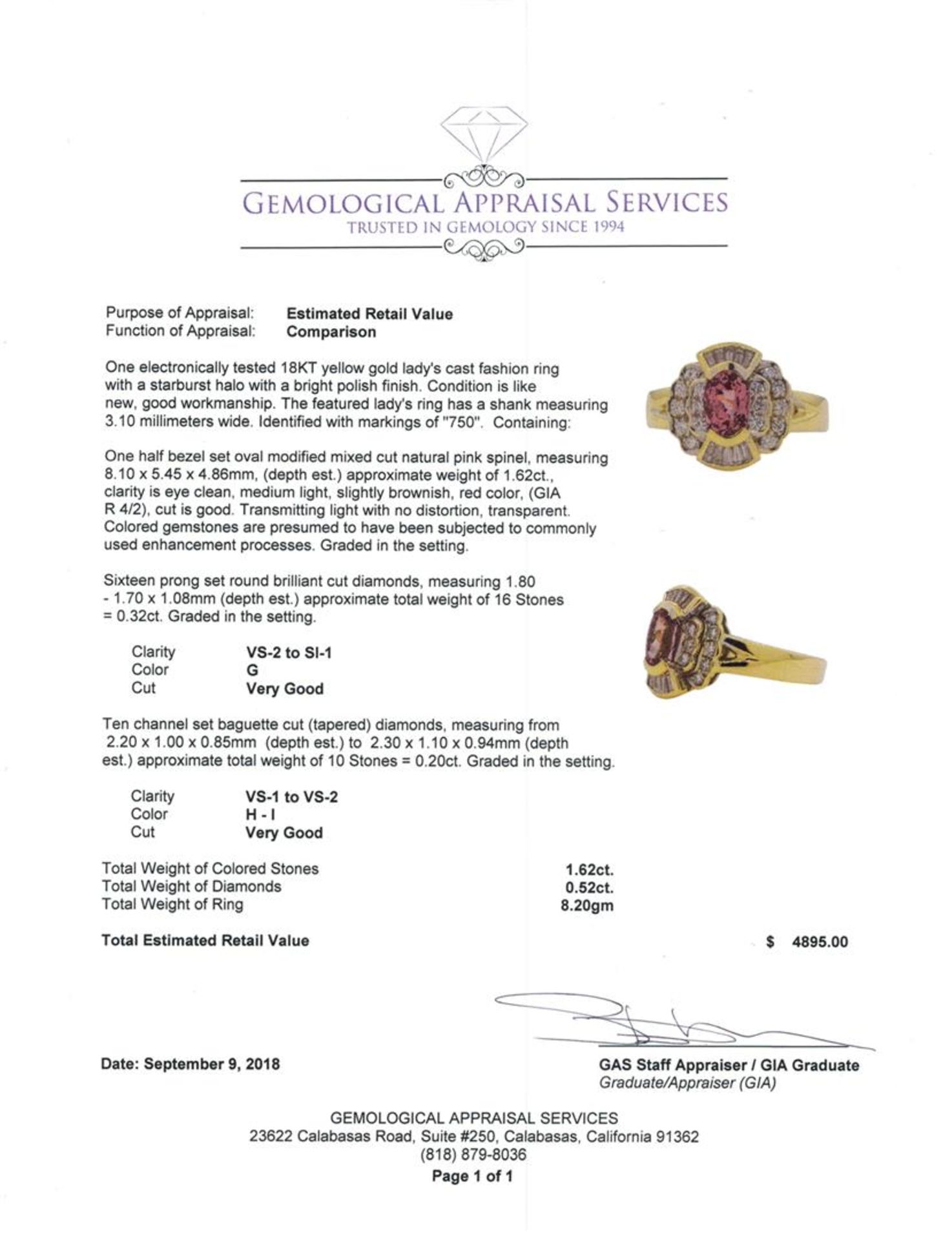 1.82 ctw Pink Spinel and Diamond Ring - 18KT Yellow Gold - Image 5 of 5