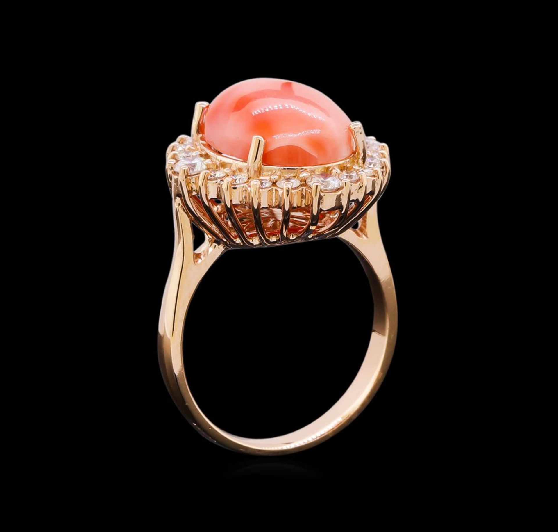 8.10 ctw Pink Coral and Diamond Ring - 14KT Rose Gold - Image 4 of 5