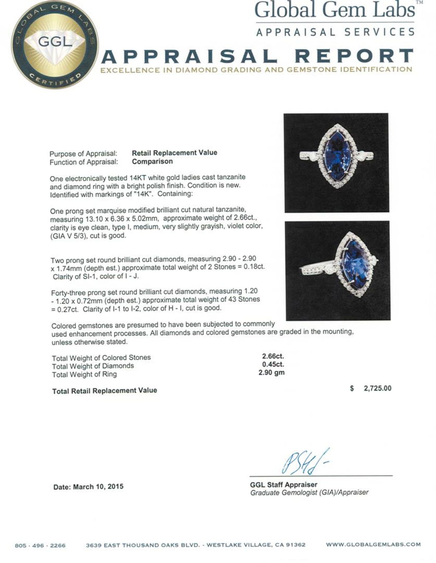 14KT White Gold 2.66 ctw Tanzanite and Diamond Ring - Image 5 of 5