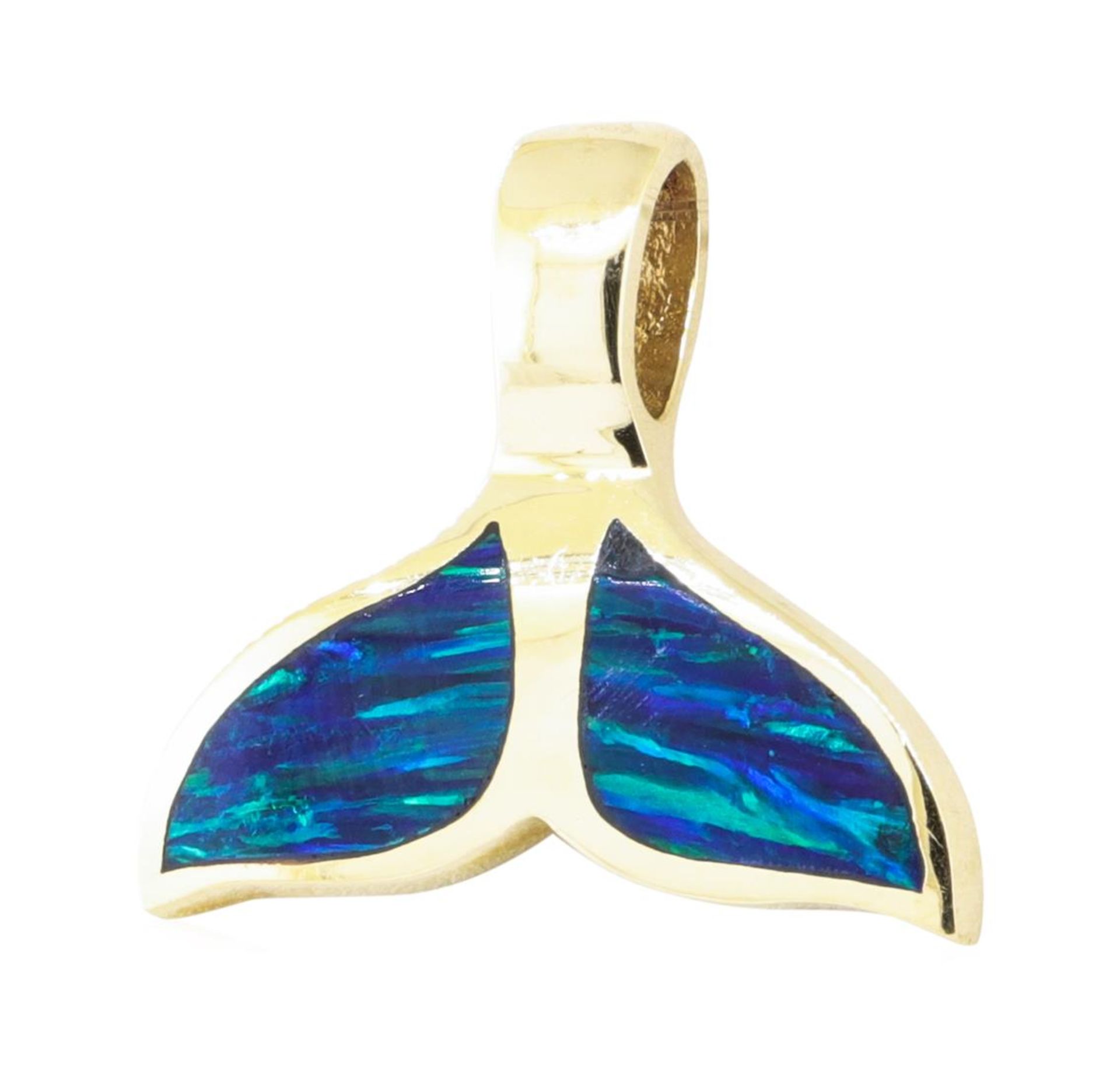 Inlaid Opal Whale's Tail Pendant - 14KT Yellow Gold - Image 2 of 2