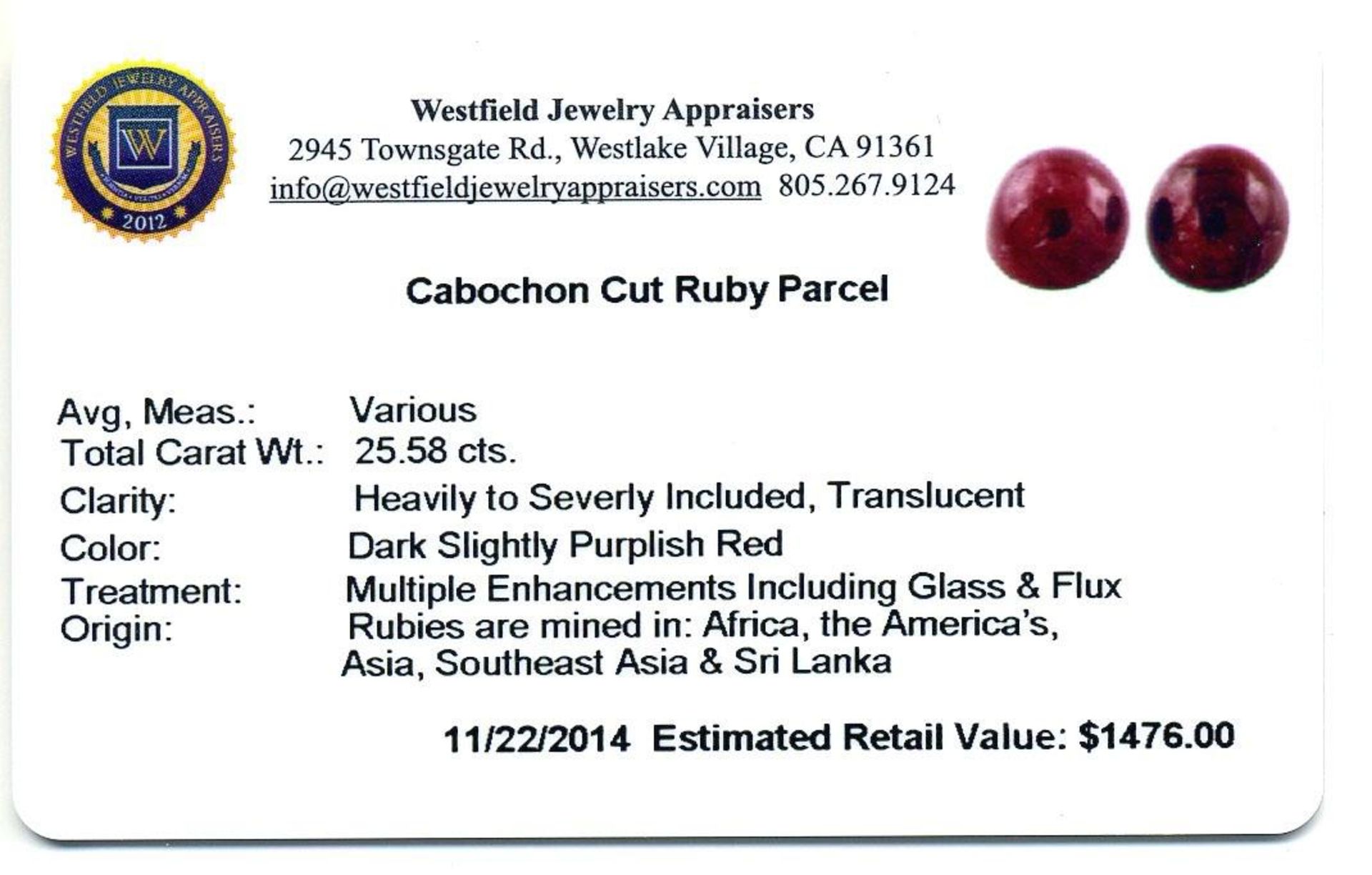 25.58ctw. Cabochon Cut Ruby Parcel - Image 2 of 2